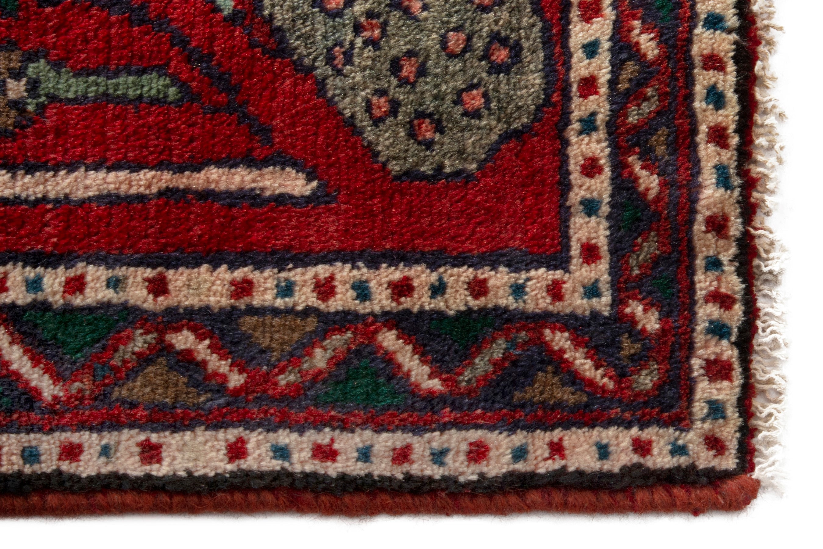 Persian Hamedan accent rug in deep red and burgundy, view 4 of 8