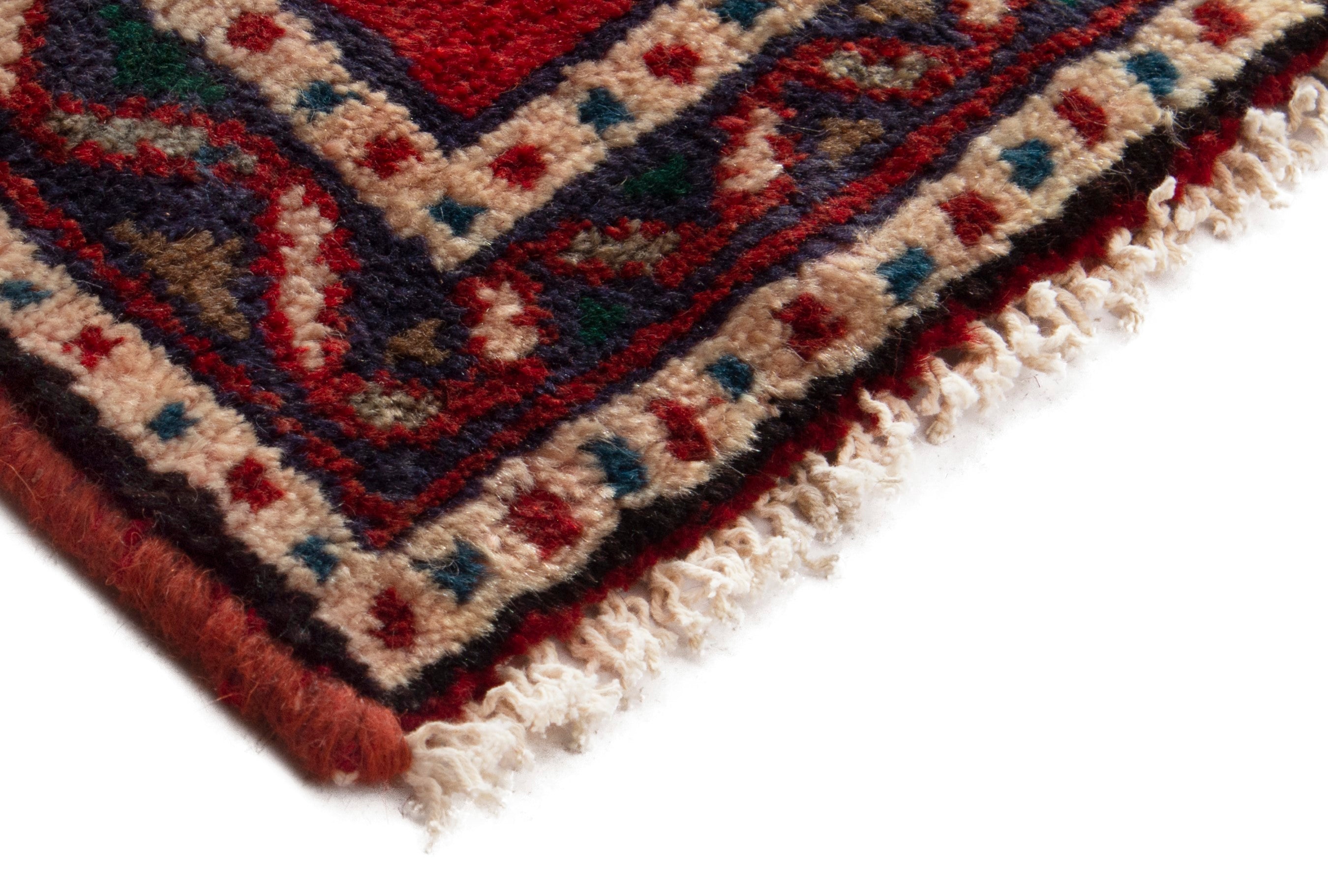 Persian Hamedan accent rug in deep red and burgundy, view 5 of 8