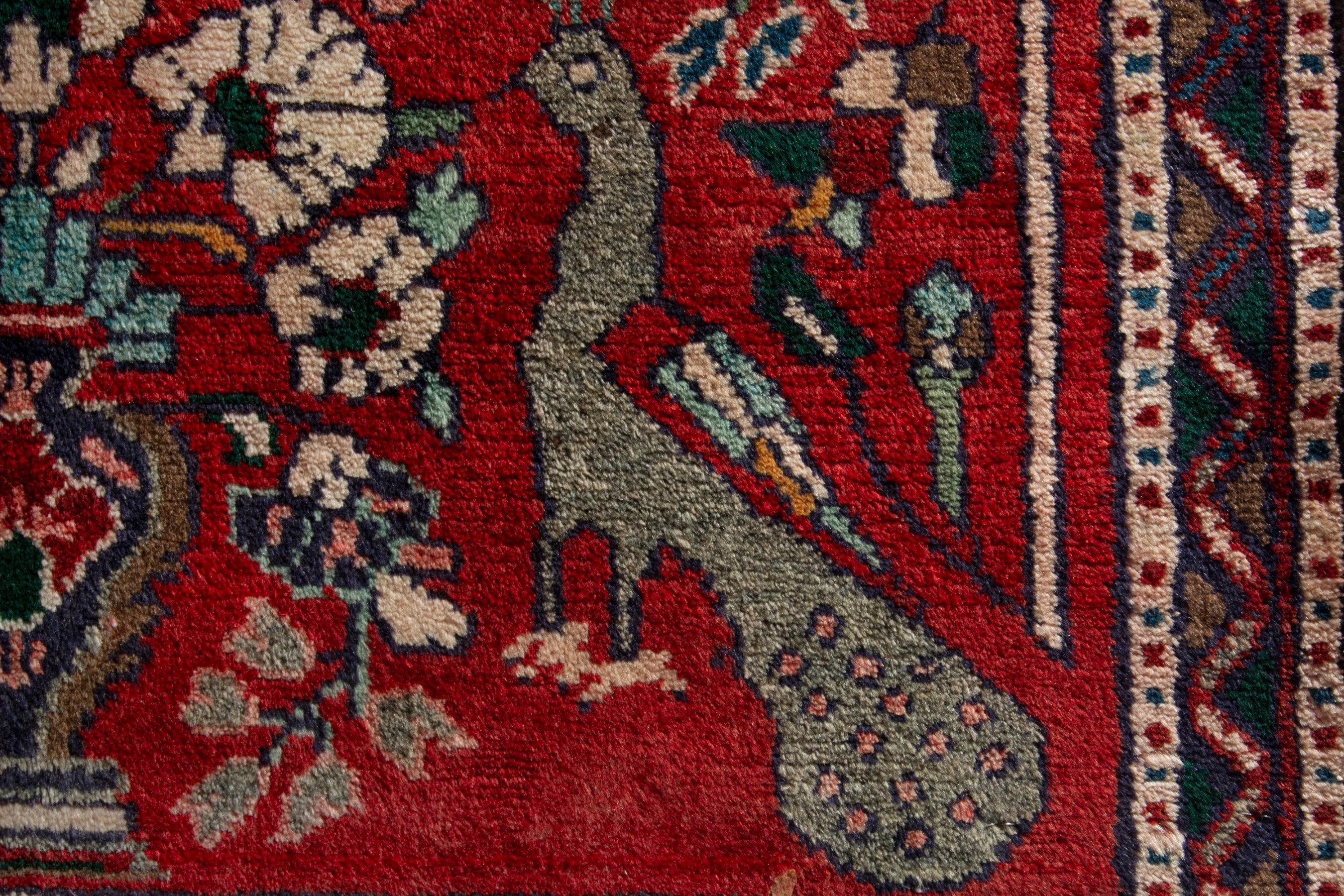 Persian Hamedan accent rug in deep red and burgundy, view 6 of 8