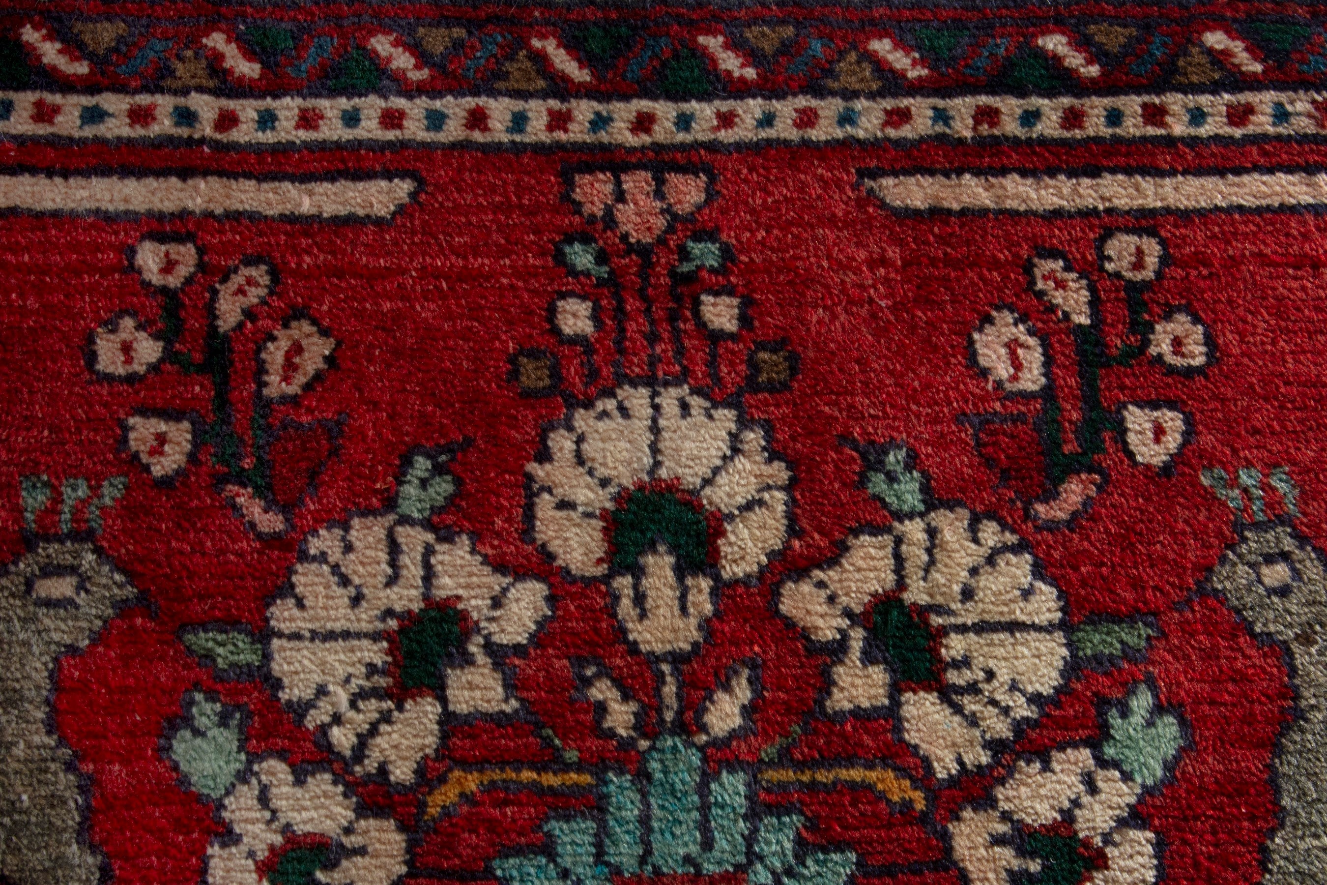 Persian Hamedan accent rug in deep red and burgundy, view 7 of 8