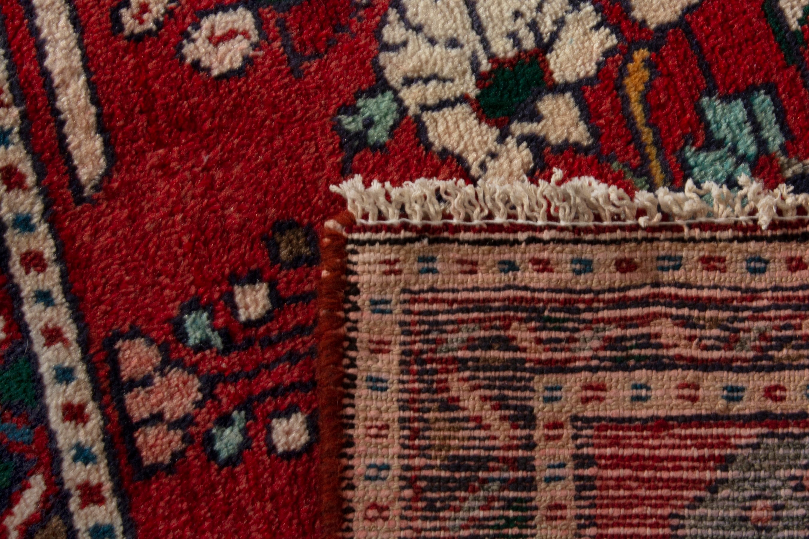 Persian Hamedan accent rug in deep red and burgundy, view 8 of 8