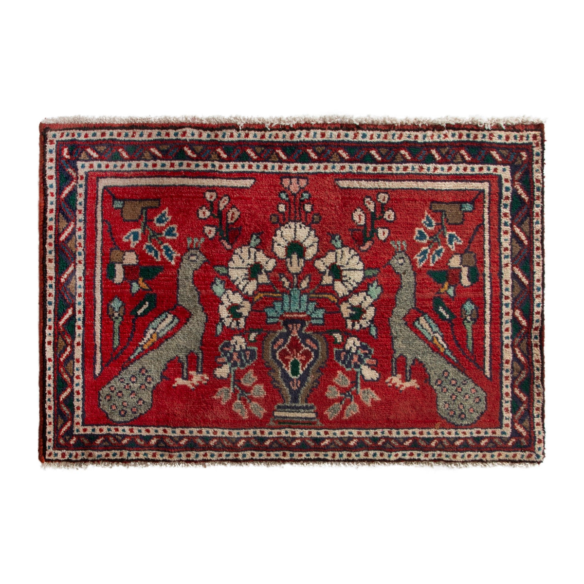 Persian Hamedan accent rug in deep red and burgundy, 3'1" x 2'
