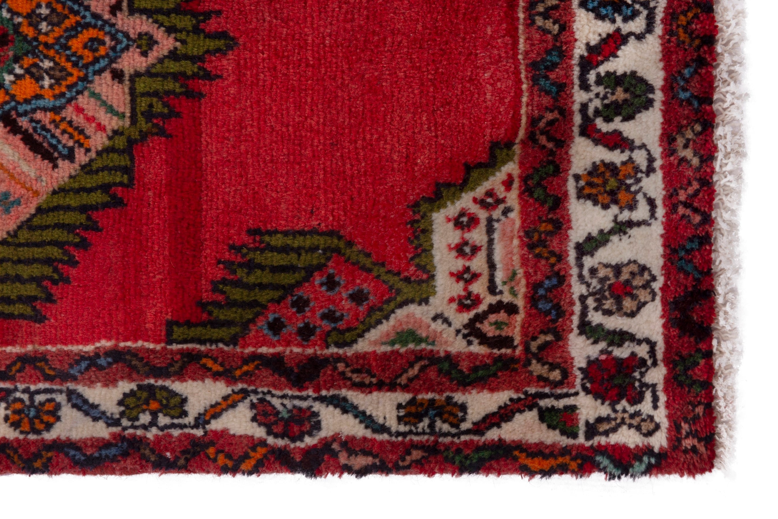 Persian Hamedan accent rug in deep red and cream, view 4 of 7