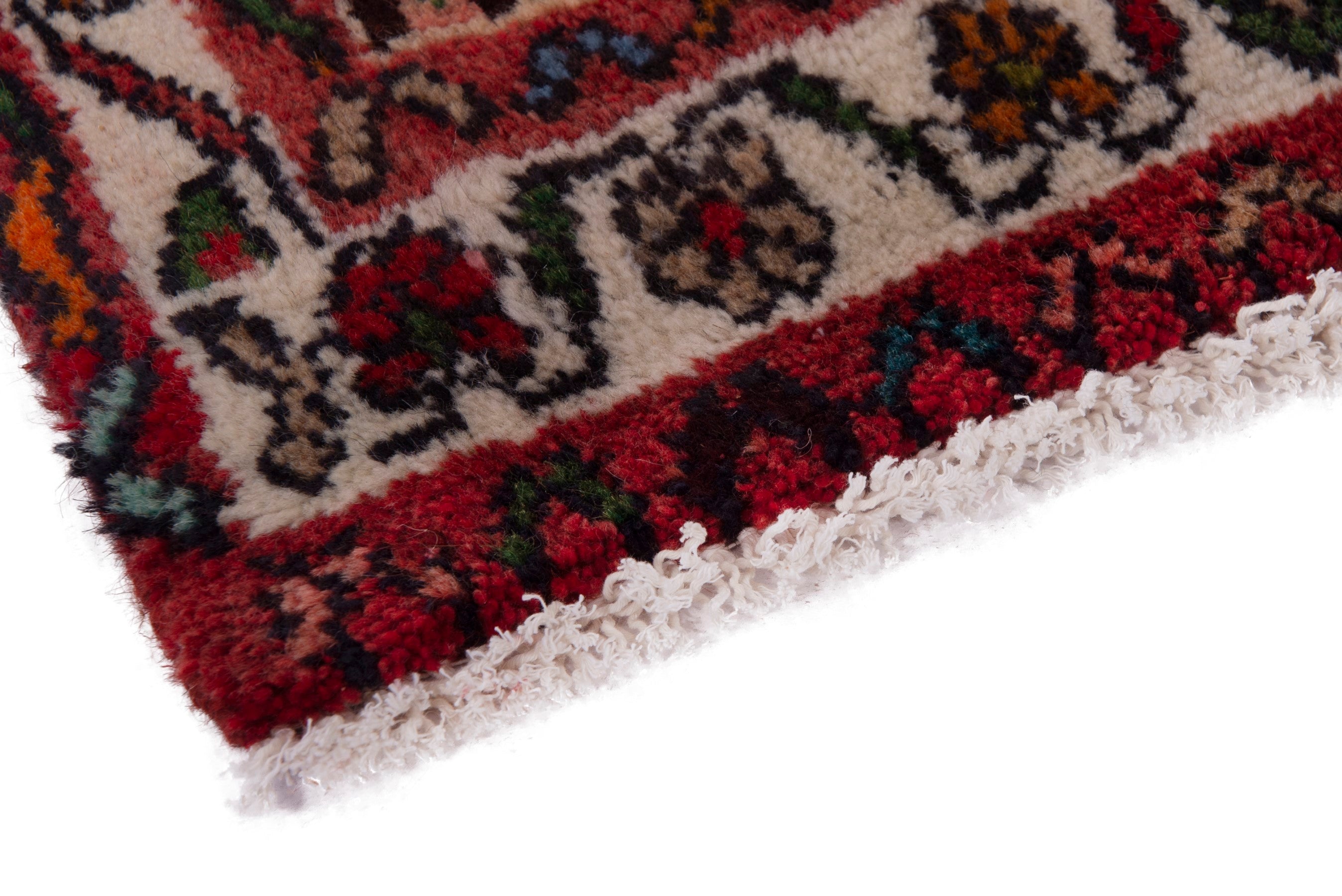 Persian Hamedan accent rug in deep red and cream, view 5 of 7