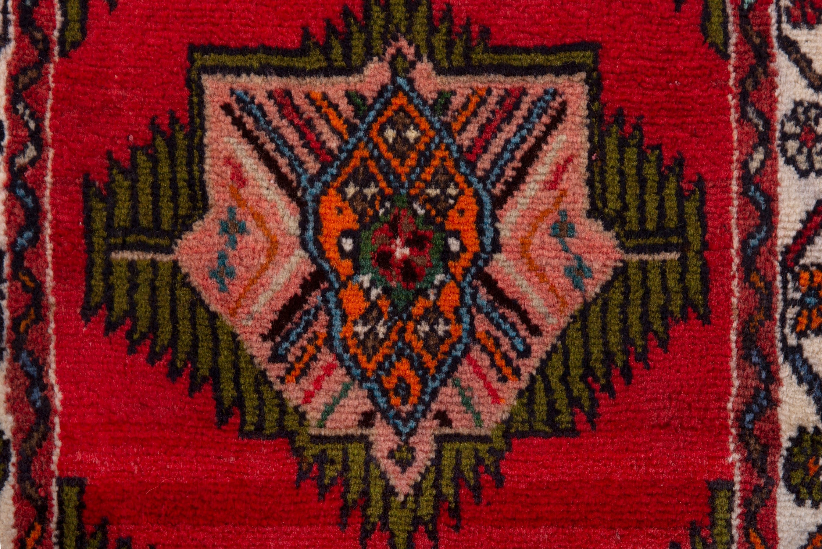 Persian Hamedan accent rug in deep red and cream, view 6 of 7