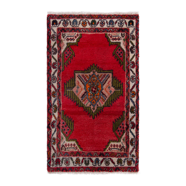 Persian Hamadan accent rug in deep red and cream, 2' x 3'3"