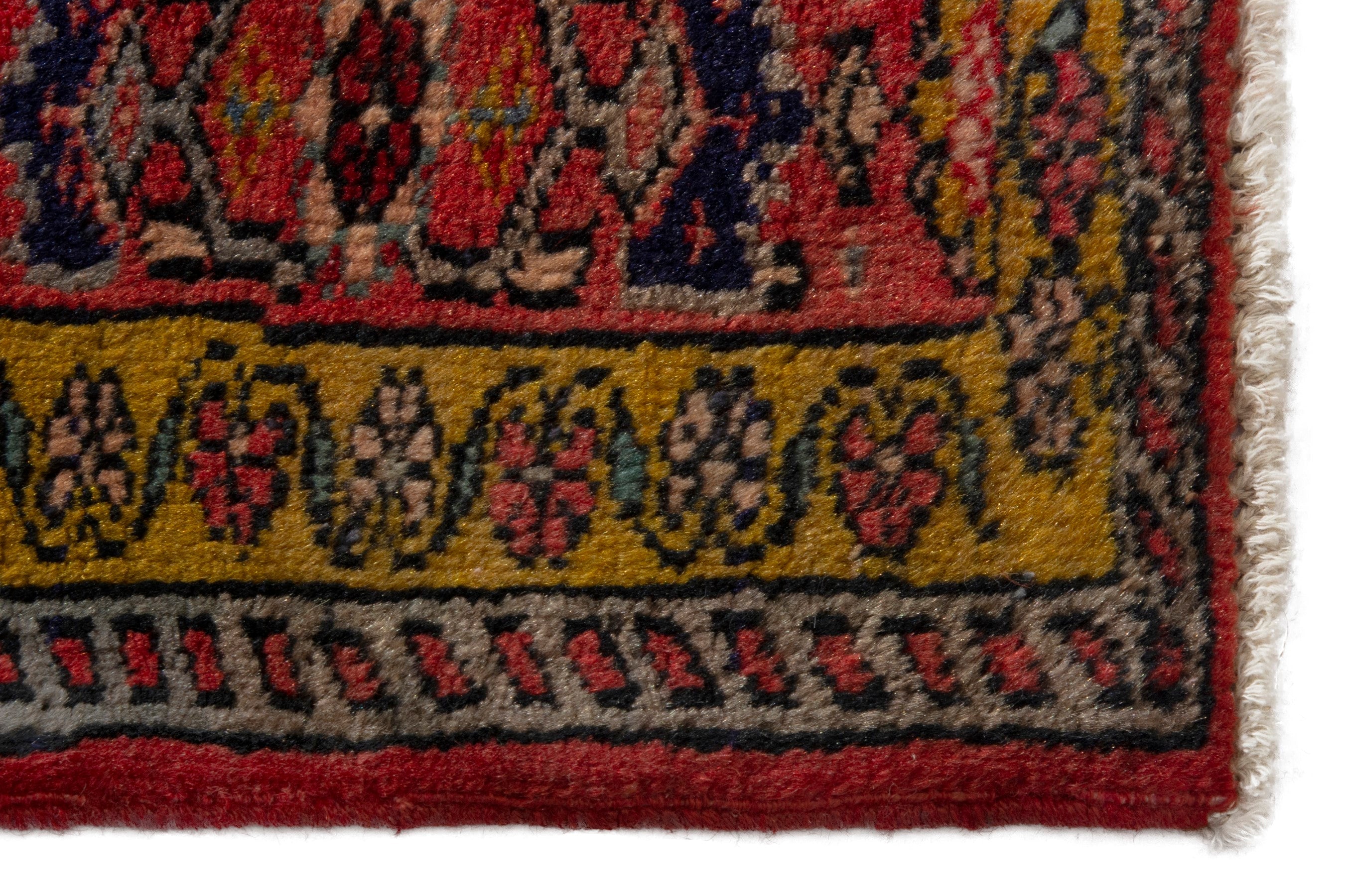Persian Bijar accent rug in deep red and mustard, view 4 of 8