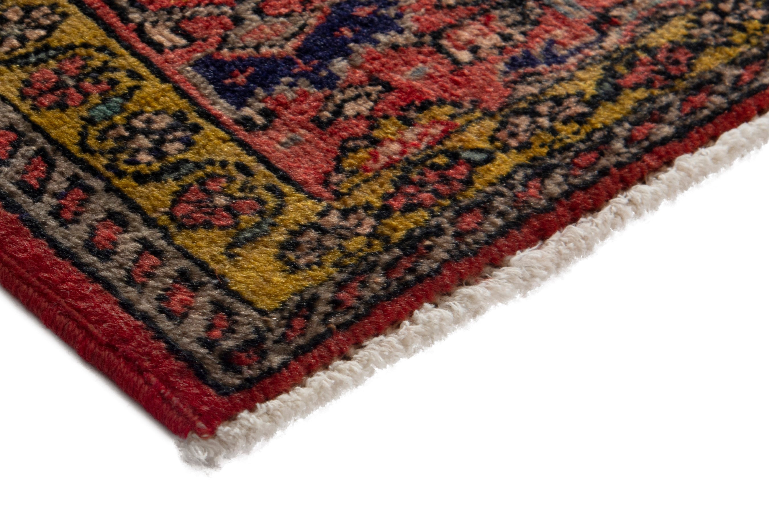 Persian Bijar accent rug in deep red and mustard, view 5 of 8