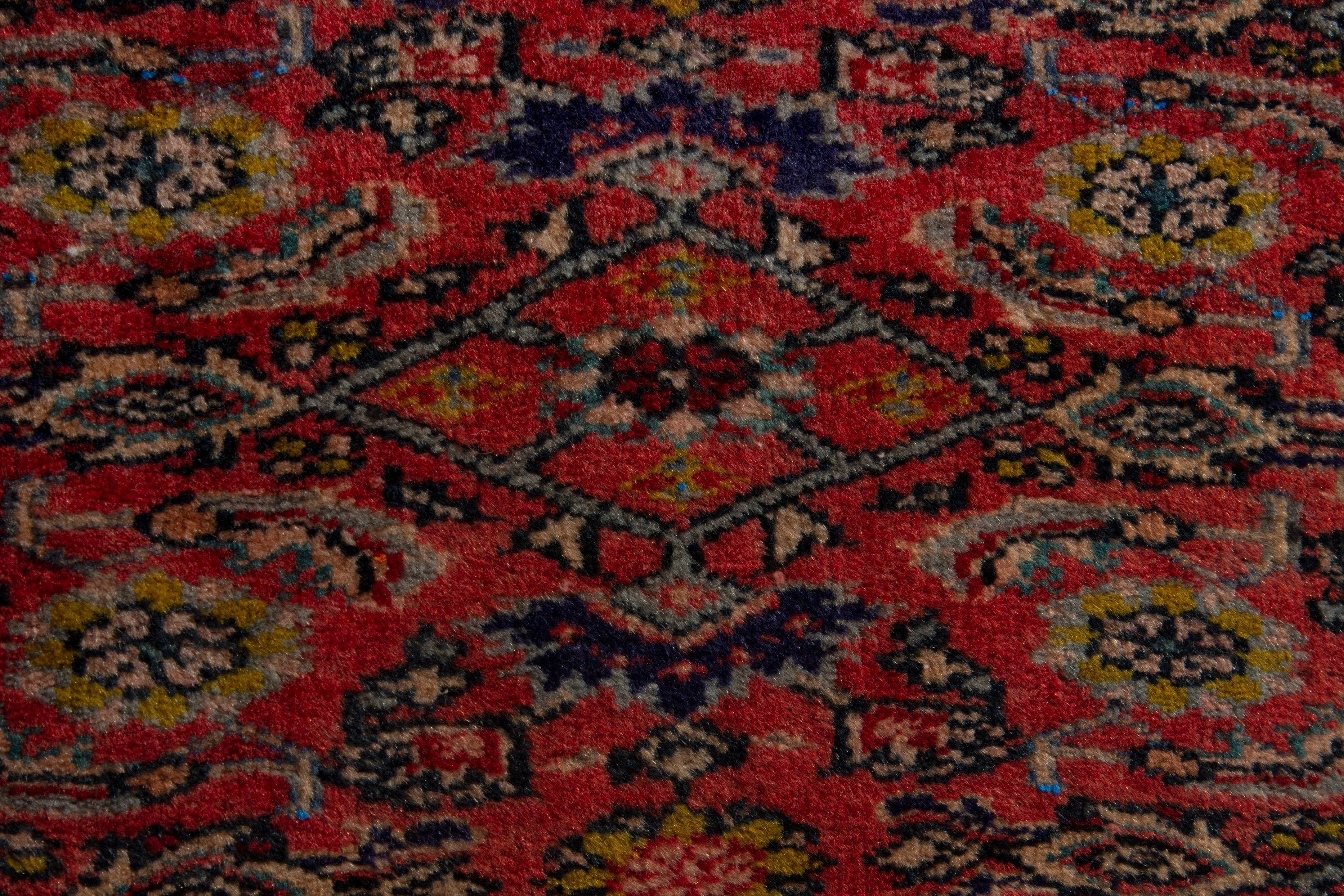 Persian Bijar accent rug in deep red and mustard, view 6 of 8