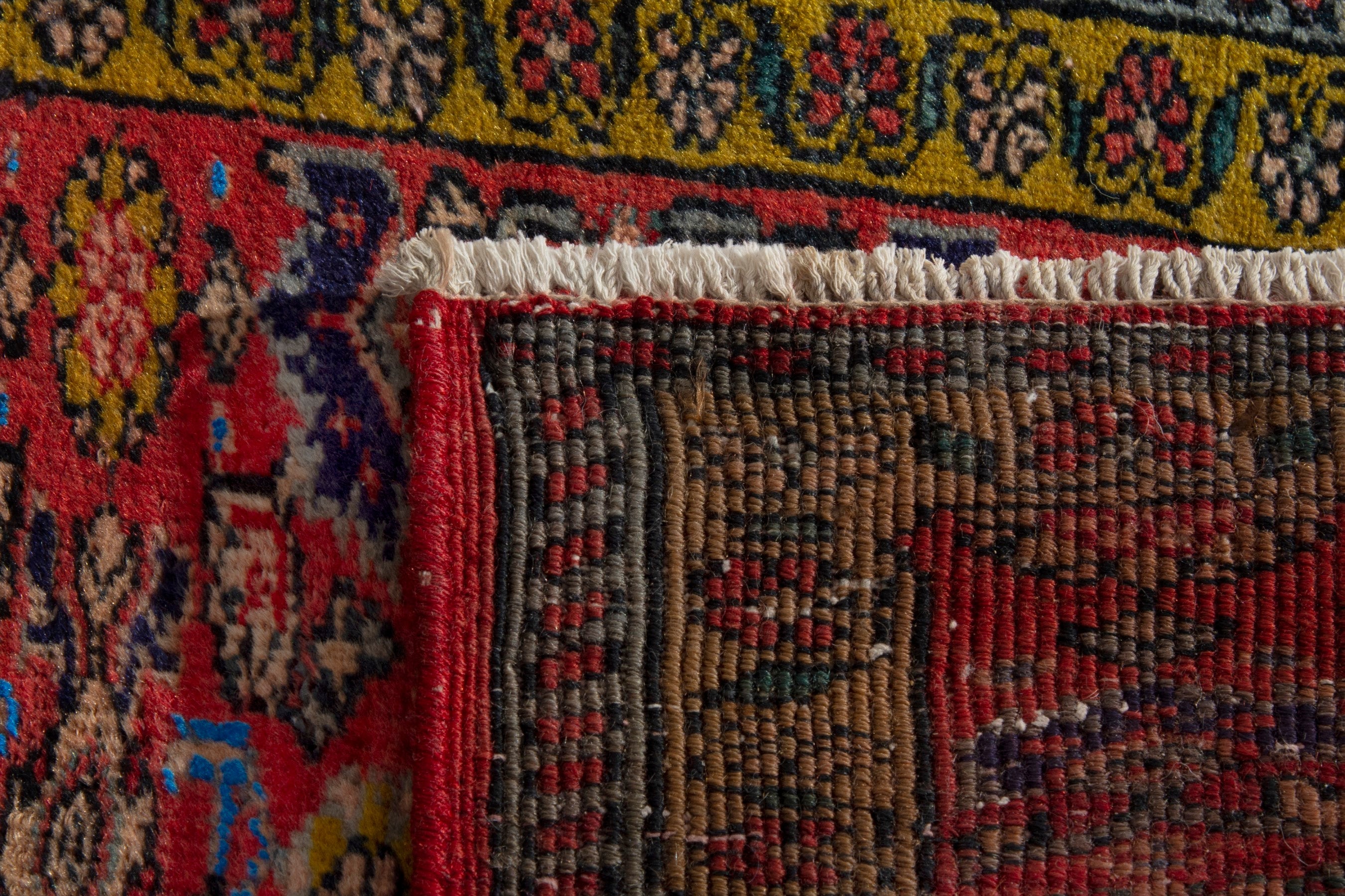 Persian Bijar accent rug in deep red and mustard, view 8 of 8