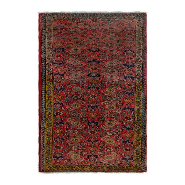 Persian Bijar accent rug in deep red and mustard, 2'2" x 3'1"