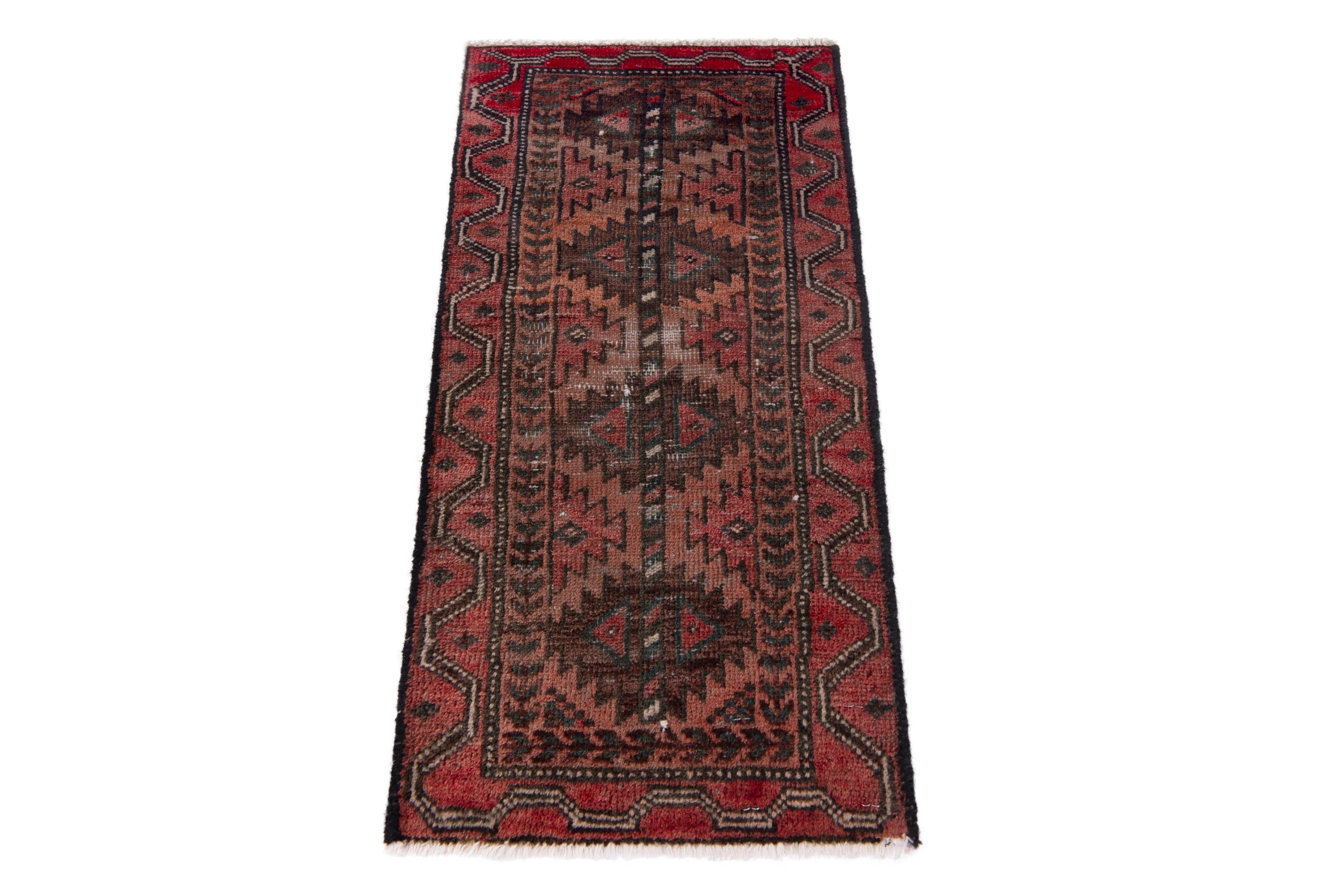 Persian Baluch accent rug in faded red and burgundy, view 3 of 7