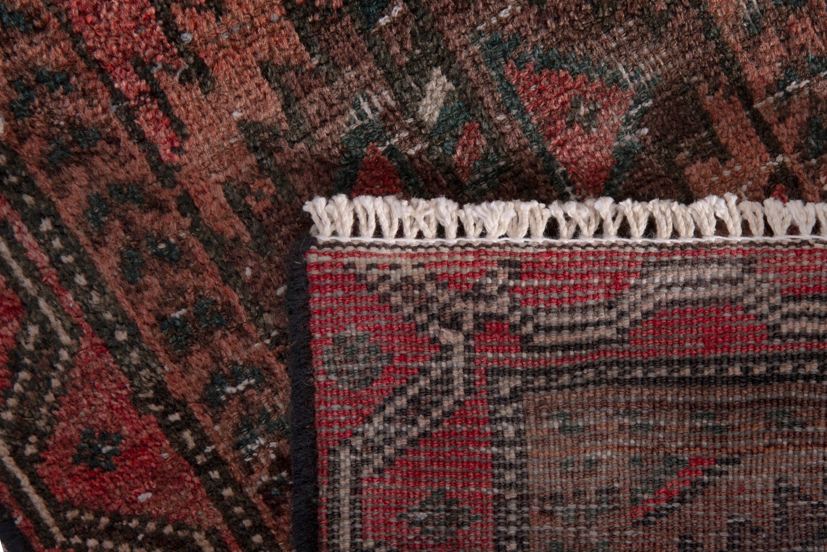 Persian Baluch accent rug in faded red and burgundy, view 7 of 7