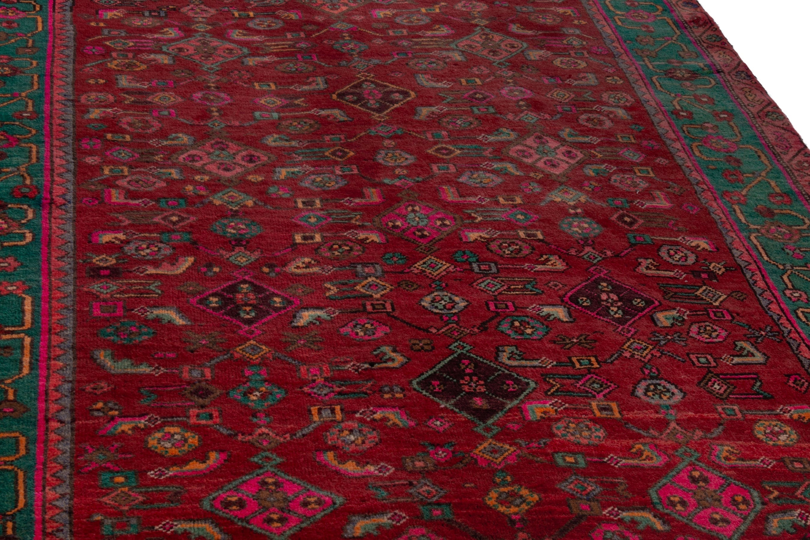 Persian Bijar area rug in deep red and teal, view 8 of 20