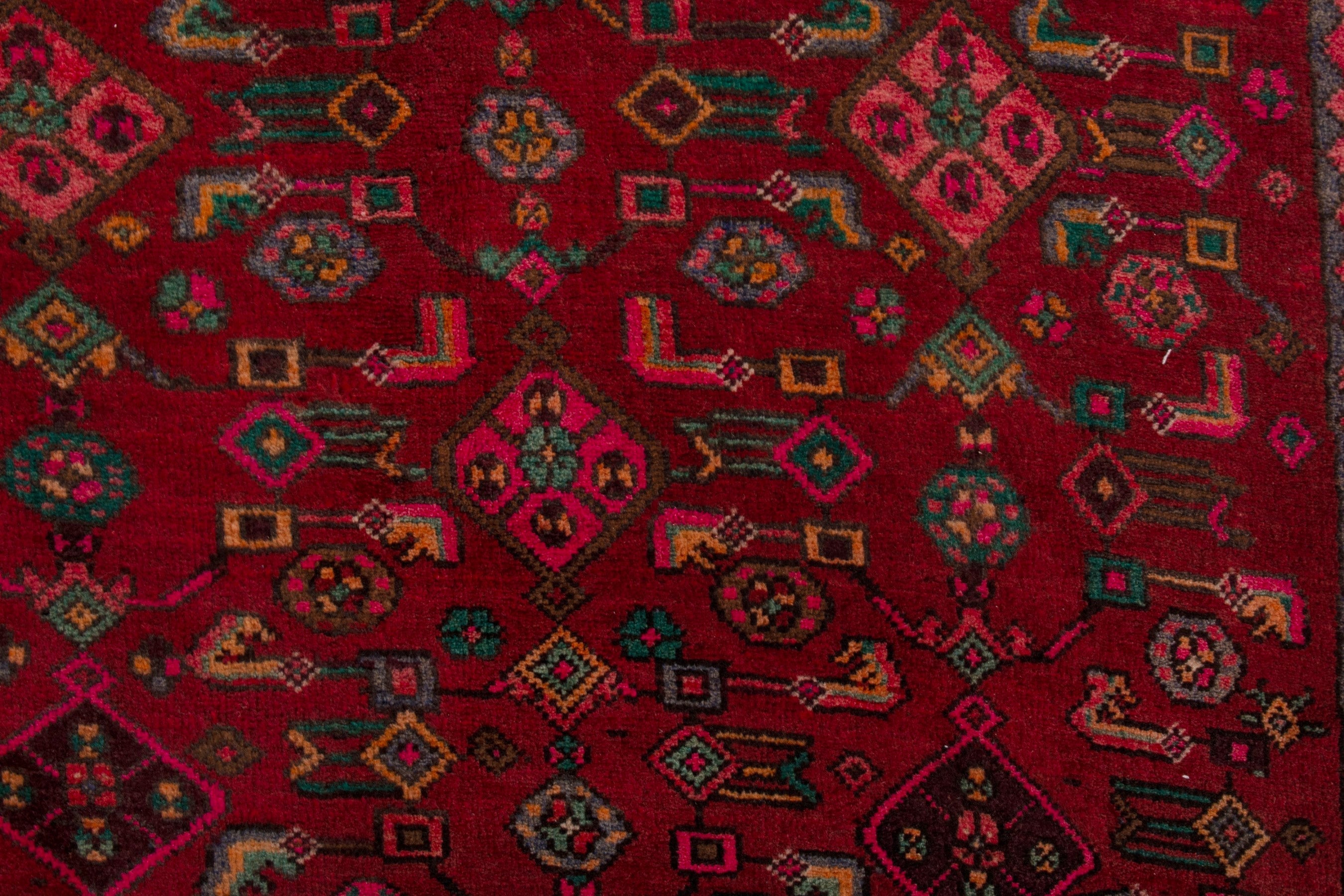Persian Bijar area rug in deep red and teal, view 14 of 20
