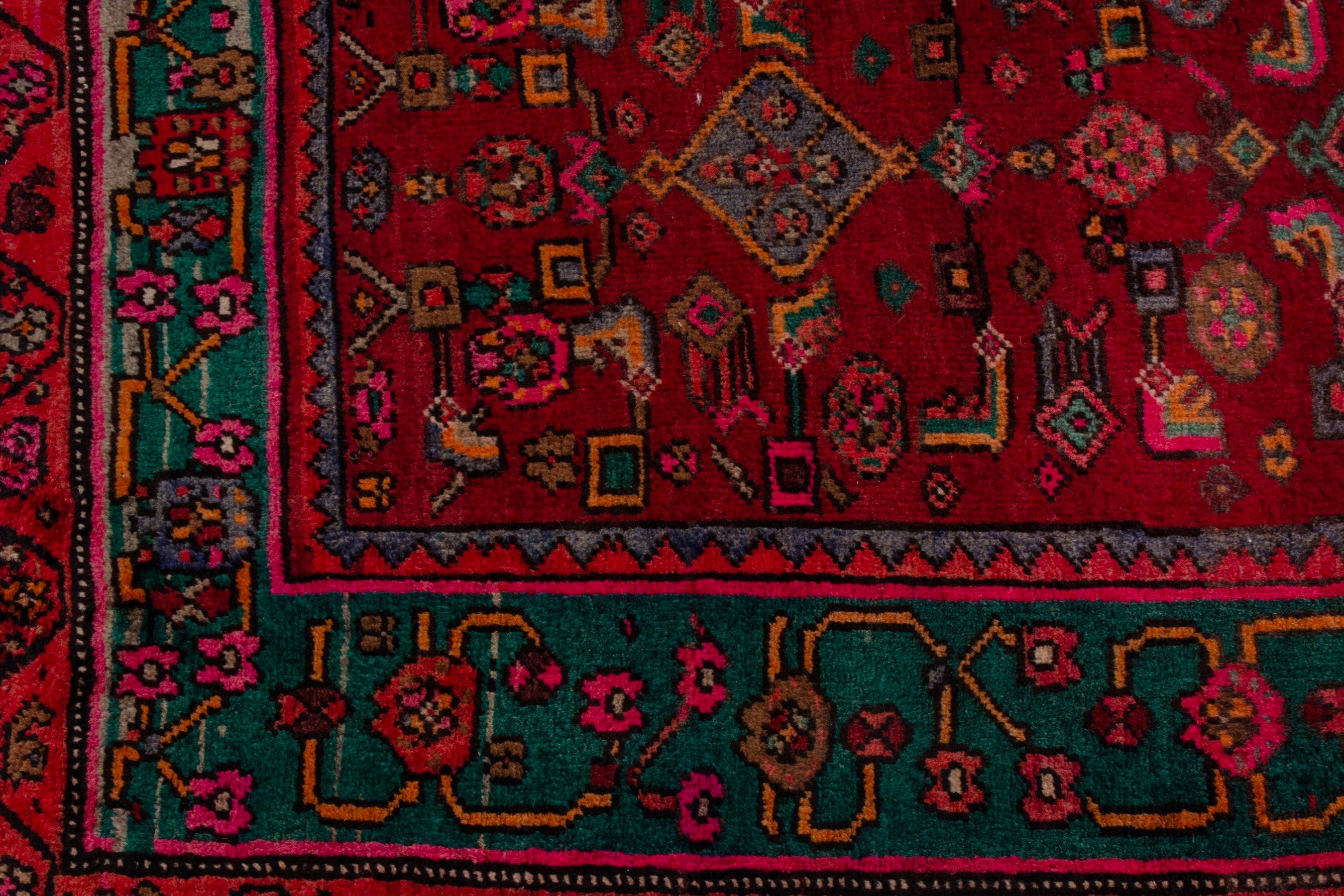 Persian Bijar area rug in deep red and teal, view 13 of 20