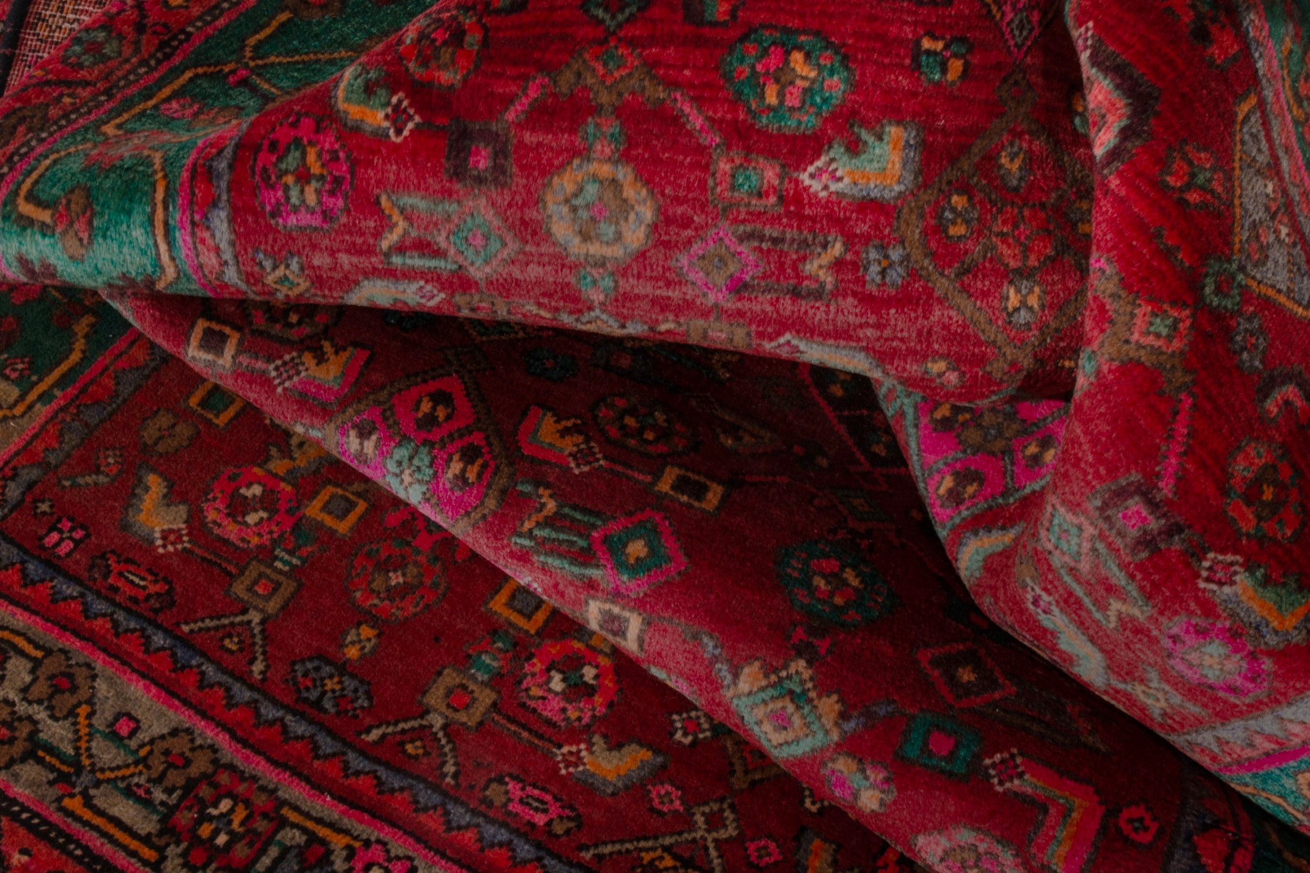 Persian Bijar area rug in deep red and teal, view 16 of 20