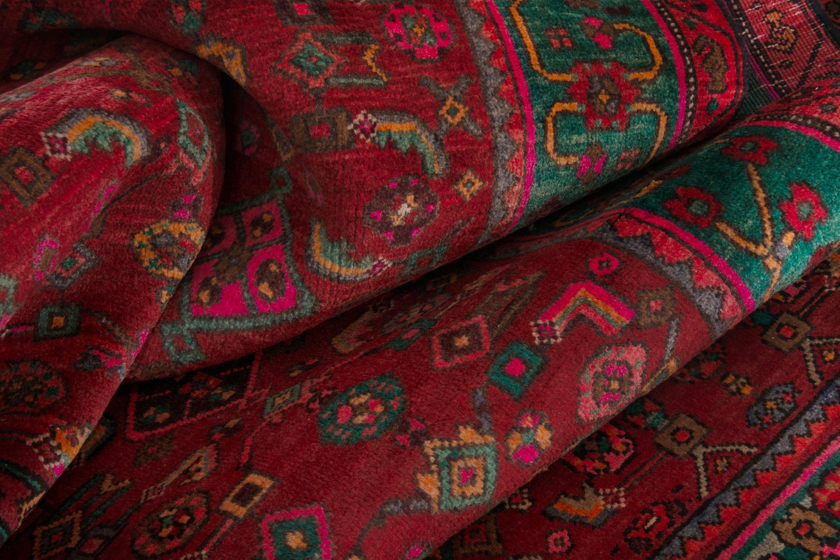 Persian Bijar area rug in deep red and teal, view 17 of 20