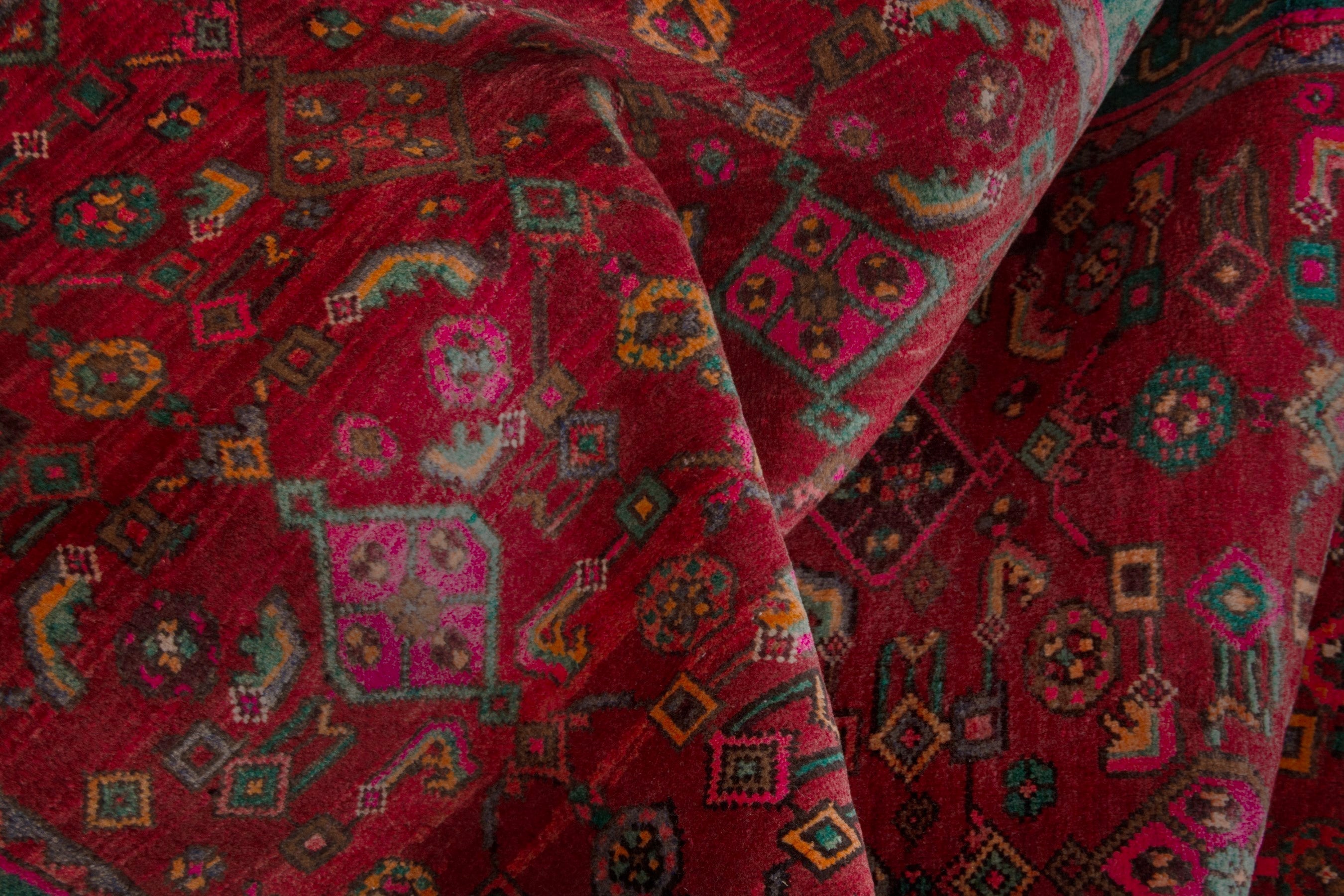 Persian Bijar area rug in deep red and teal, view 18 of 20