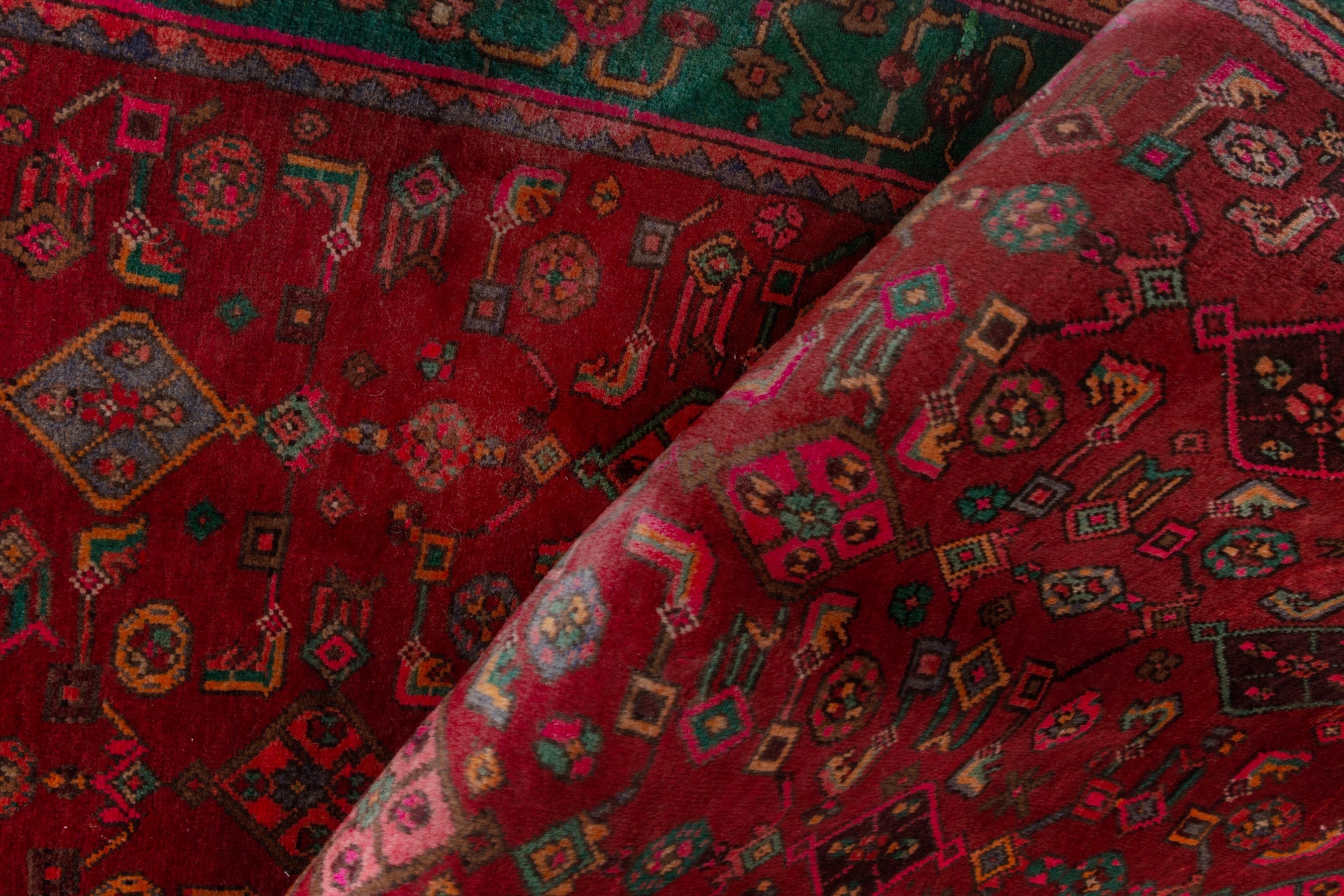 Persian Bijar area rug in deep red and teal, view 19 of 20