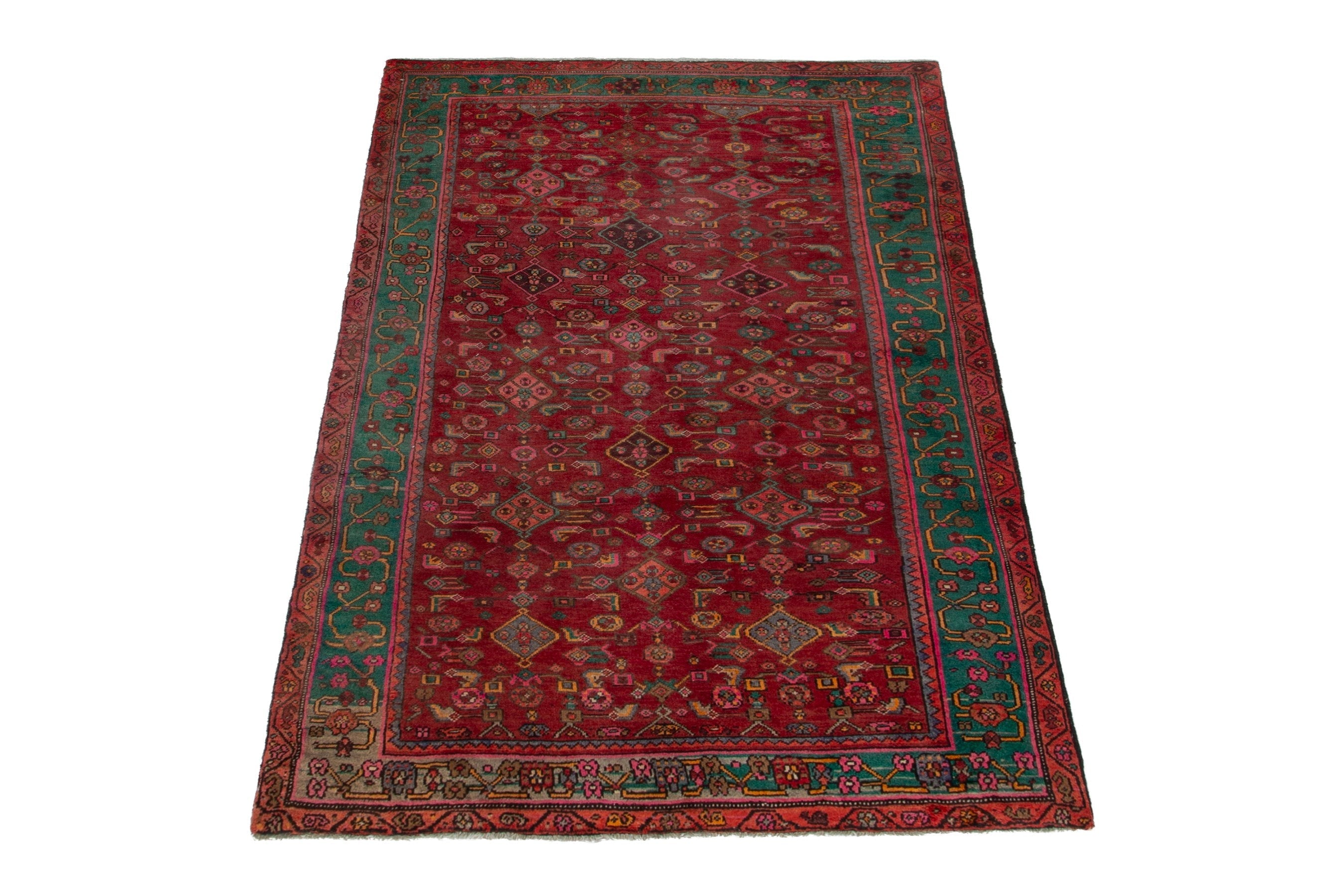 Persian Bijar area rug in deep red and teal, view 2 of 20