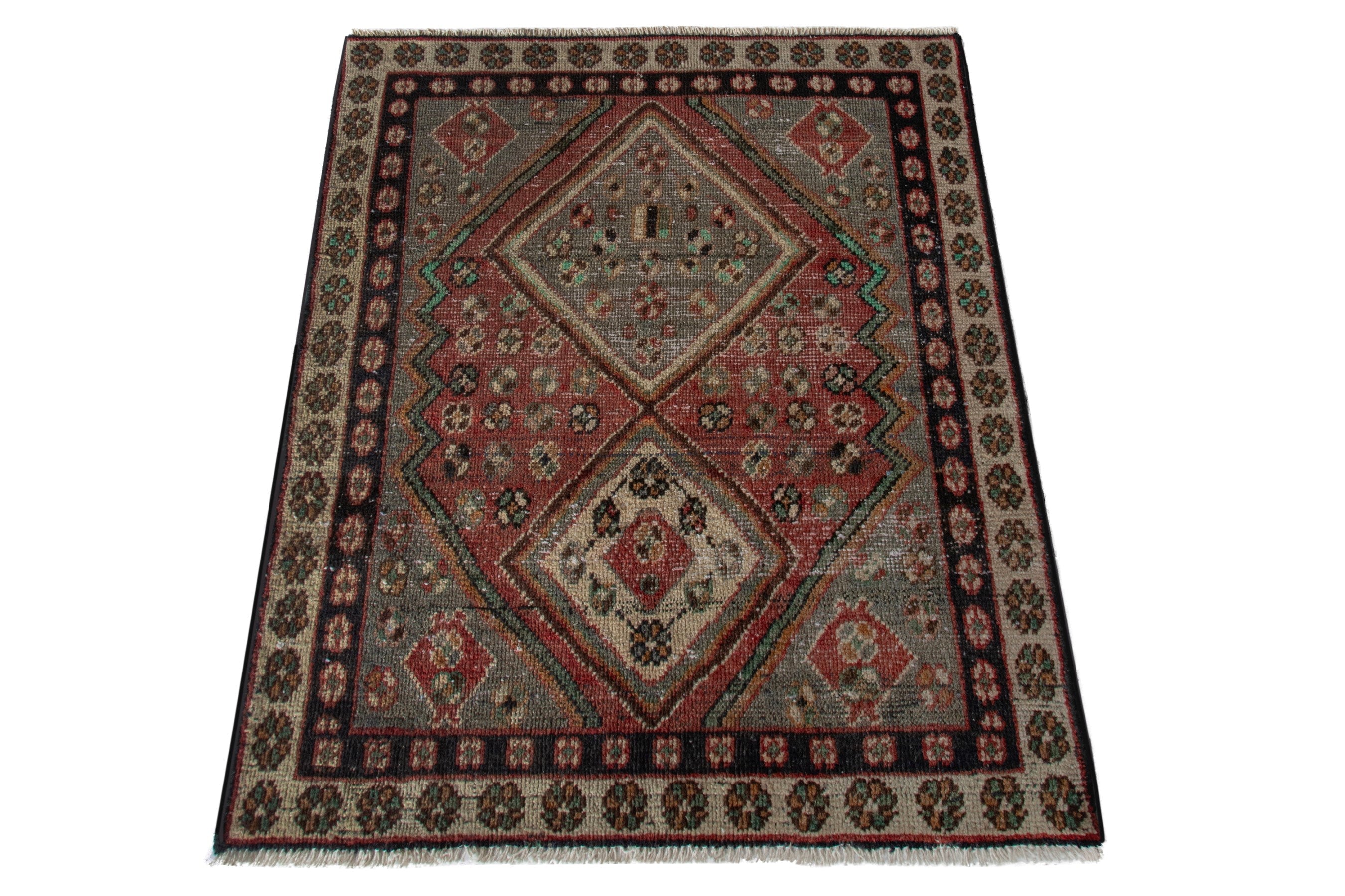 Persian Bakhtiari accent rug in muted pink and burgundy, view 2 of 8