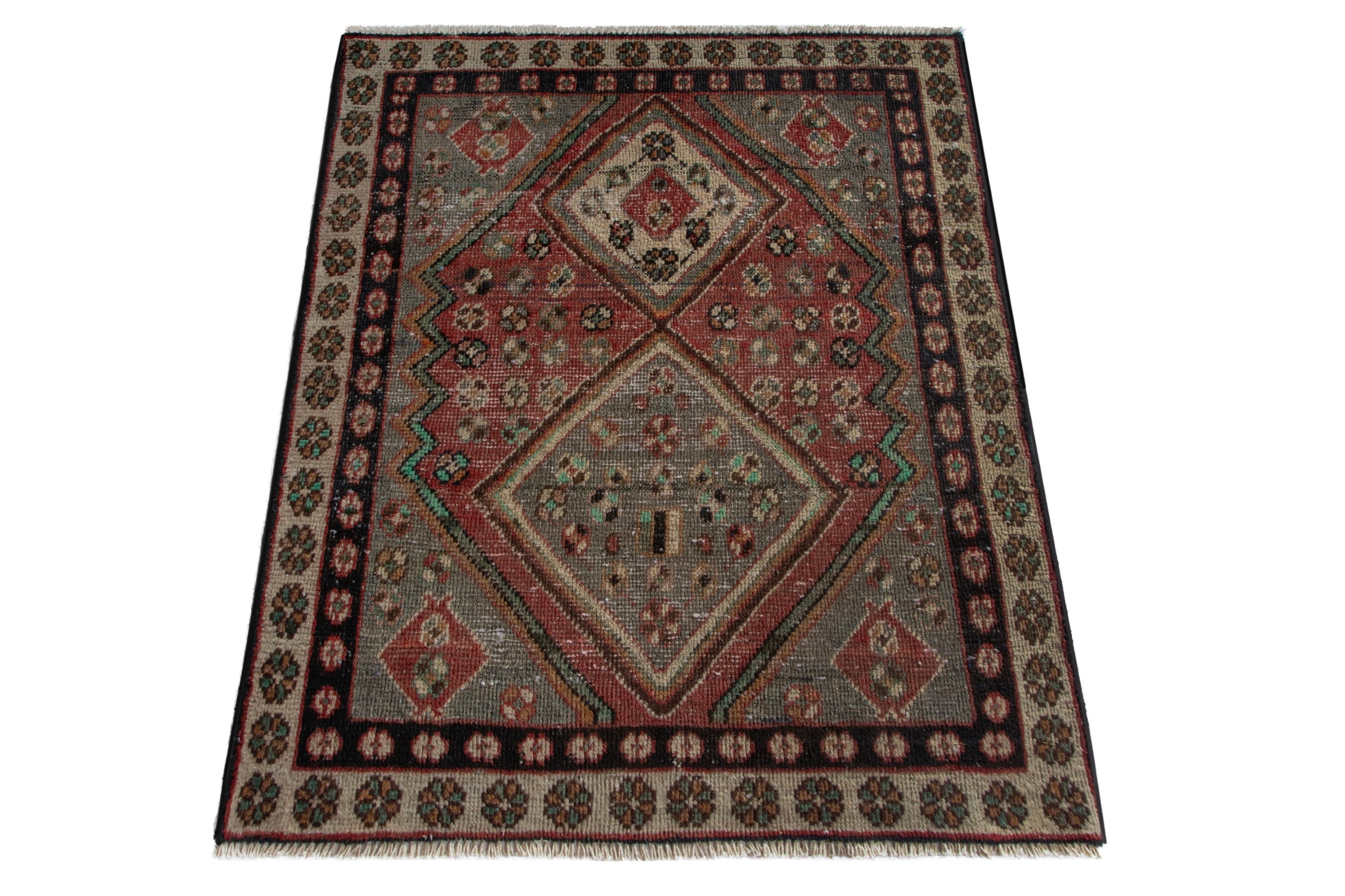 Persian Bakhtiari accent rug in muted pink and burgundy, view 3 of 8