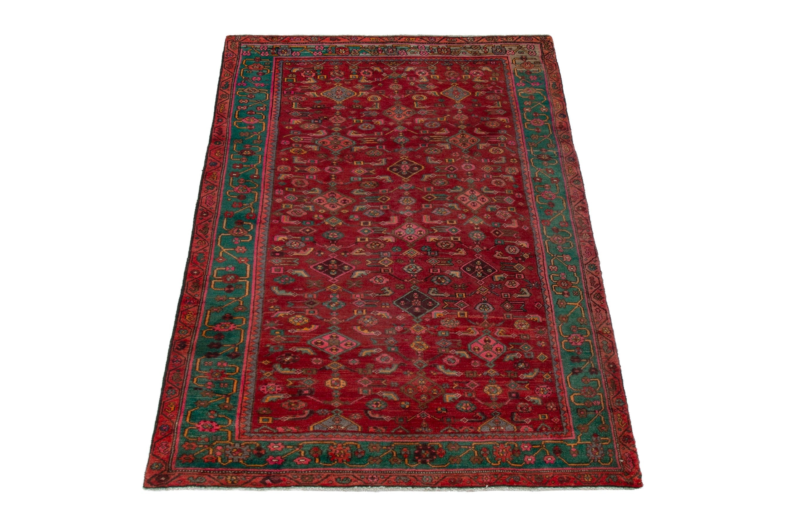 Persian Bijar area rug in deep red and teal, view 3 of 20