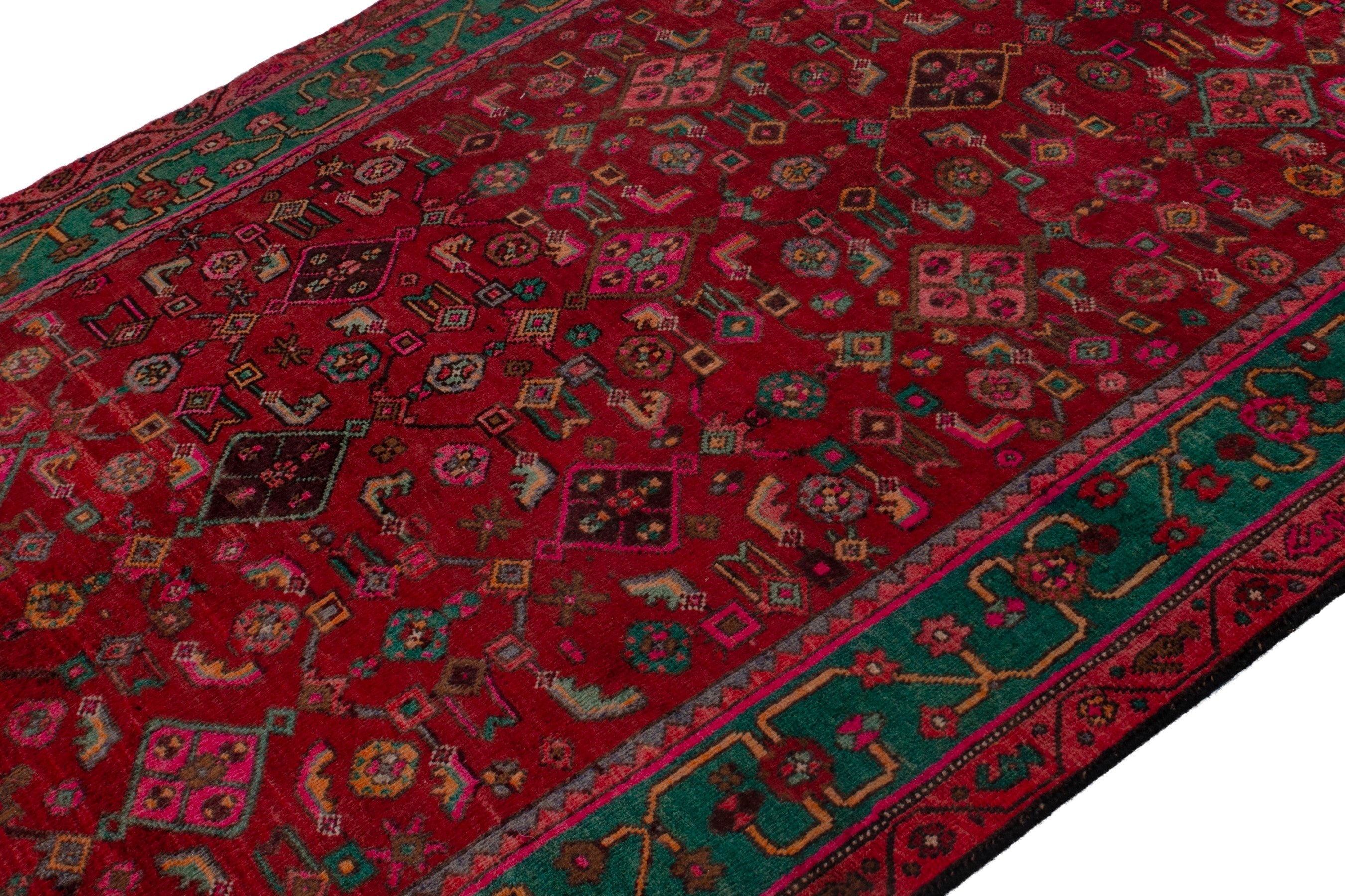 Persian Bijar area rug in deep red and teal, view 4 of 20