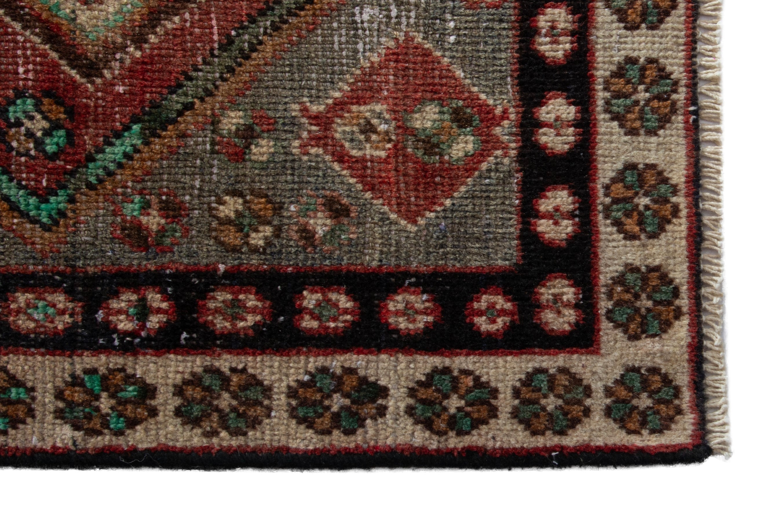 Persian Bakhtiari accent rug in muted pink and burgundy, view 4 of 8