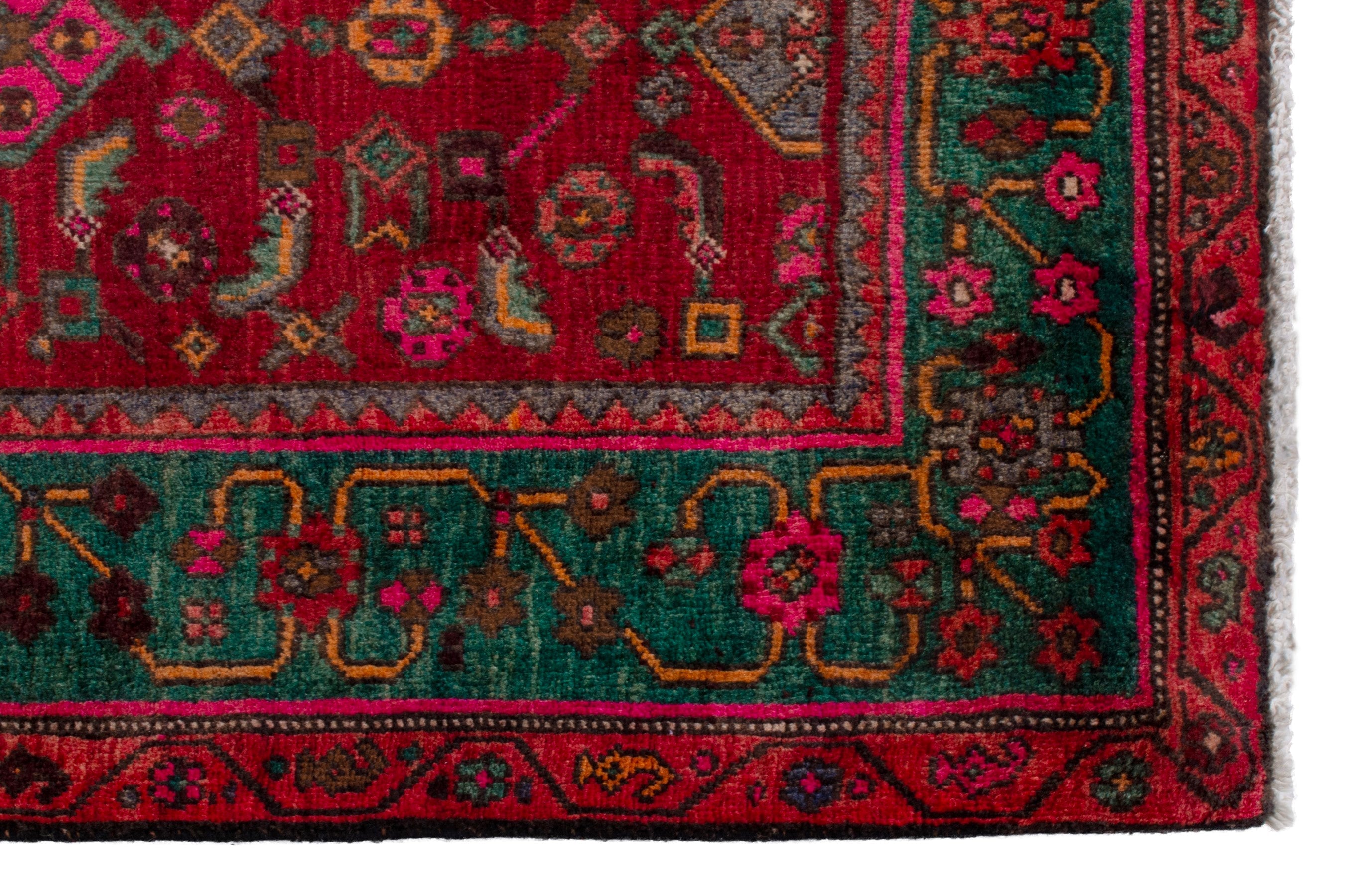 Persian Bijar area rug in deep red and teal, view 10 of 20