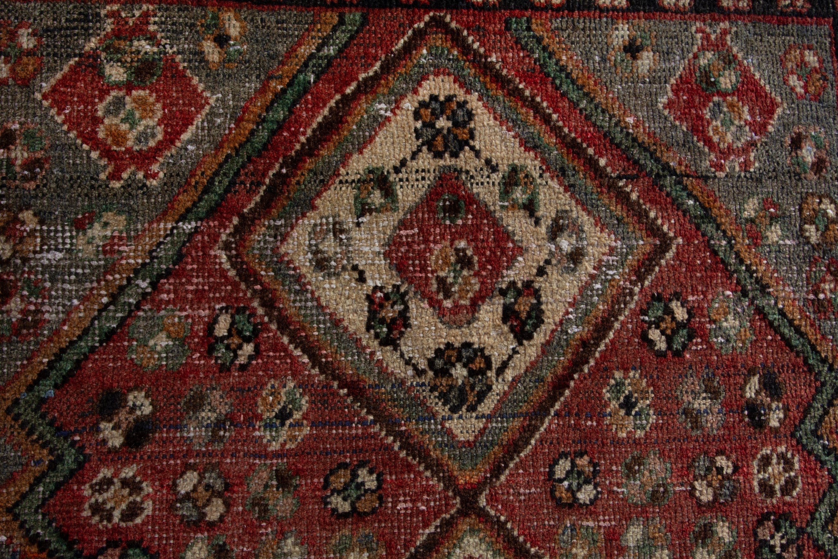 Persian Bakhtiari accent rug in muted pink and burgundy, view 6 of 8