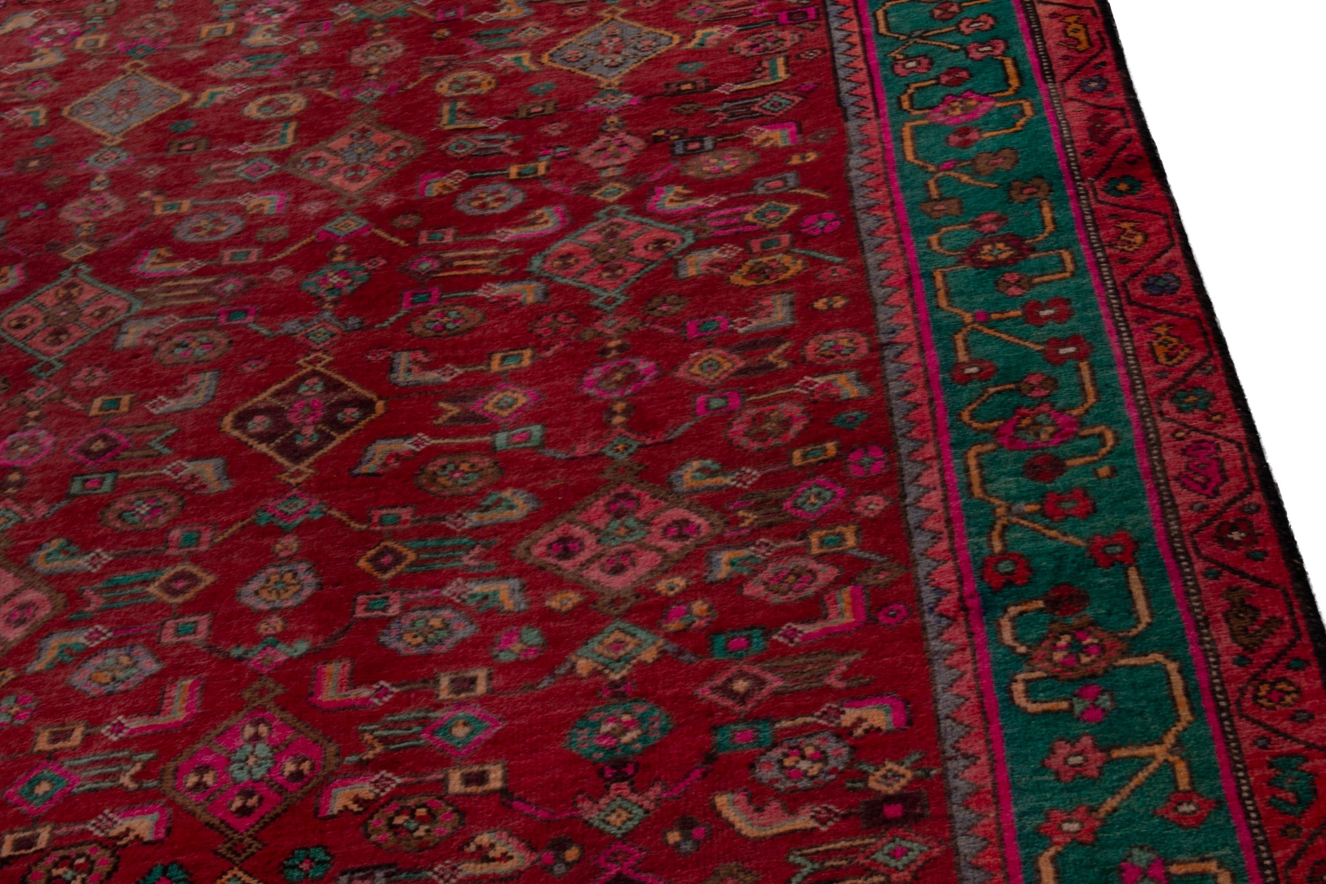Persian Bijar area rug in deep red and teal, view 9 of 20