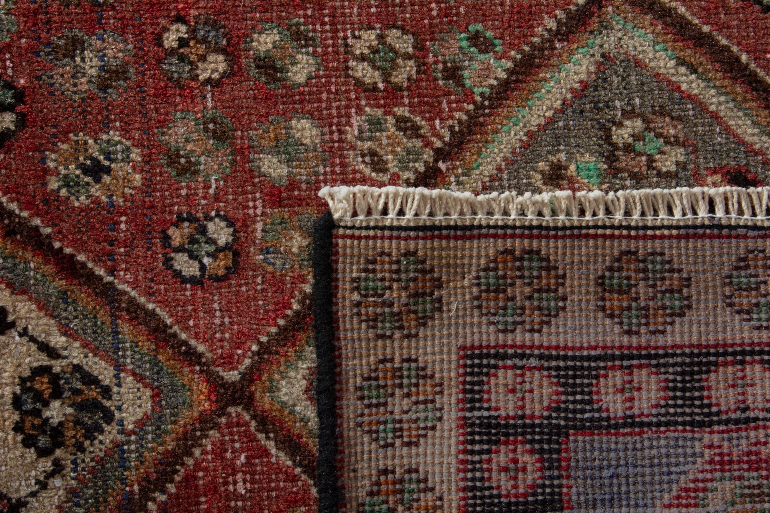 Persian Bakhtiari accent rug in muted pink and burgundy, view 8 of 8