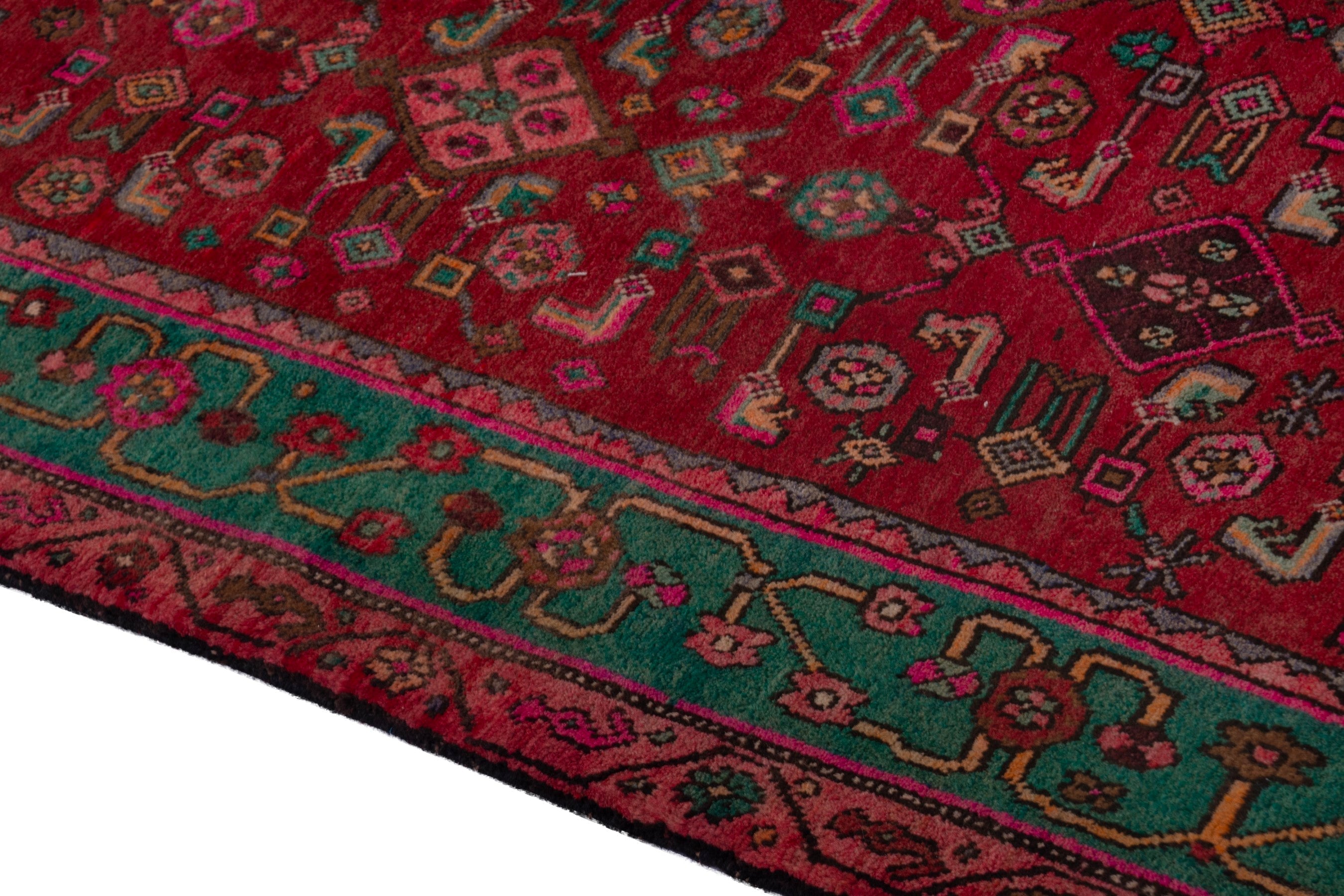 Persian Bijar area rug in deep red and teal, view 6 of 20