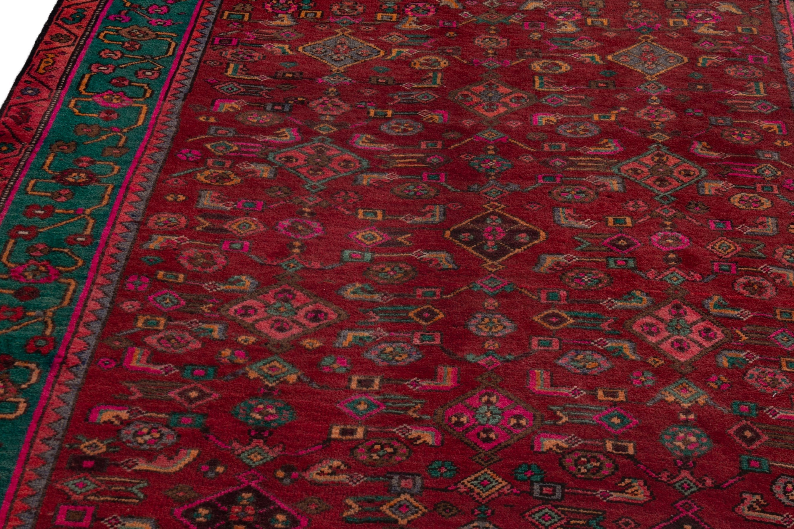 Persian Bijar area rug in deep red and teal, view 7 of 20
