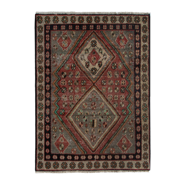 Persian Bakhtiari accent rug in muted pink and burgundy, 2'9" x 3'3"