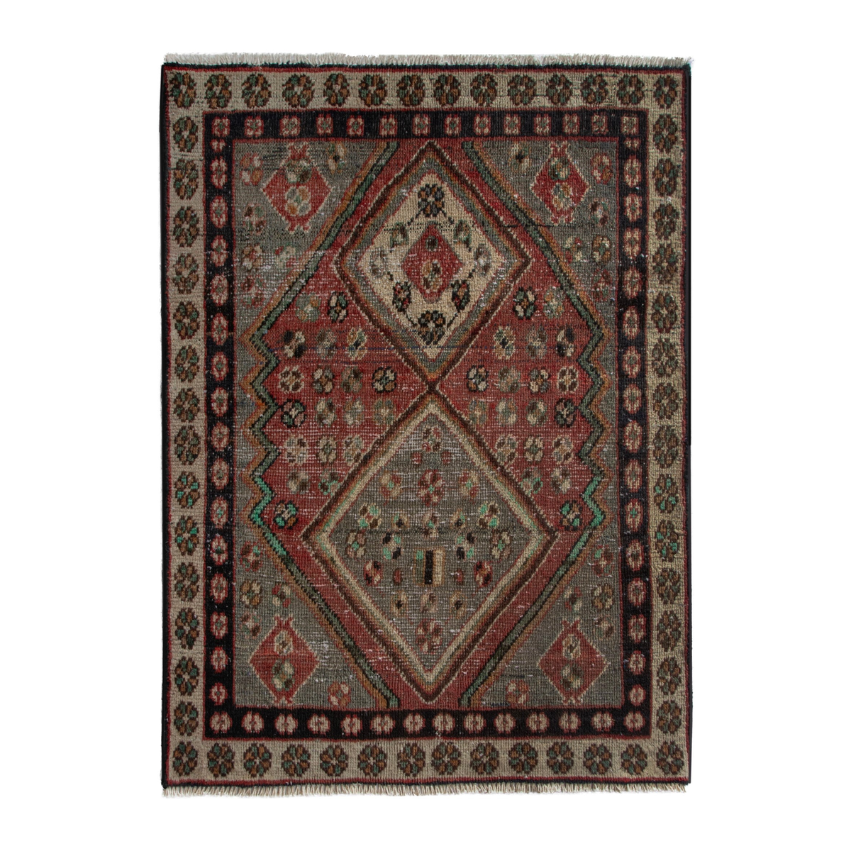 Persian Bakhtiari accent rug in muted pink and burgundy, 2'9" x 3'3"