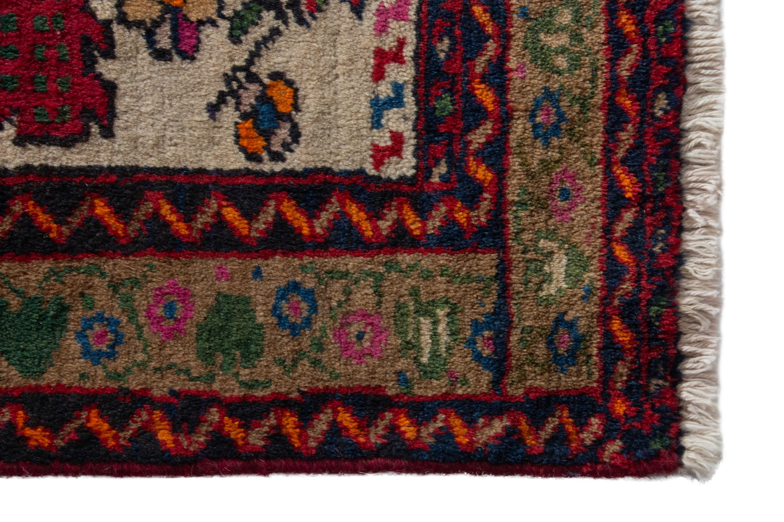 Persian Baluch accent rug in deep red and cream, view 4 of 8