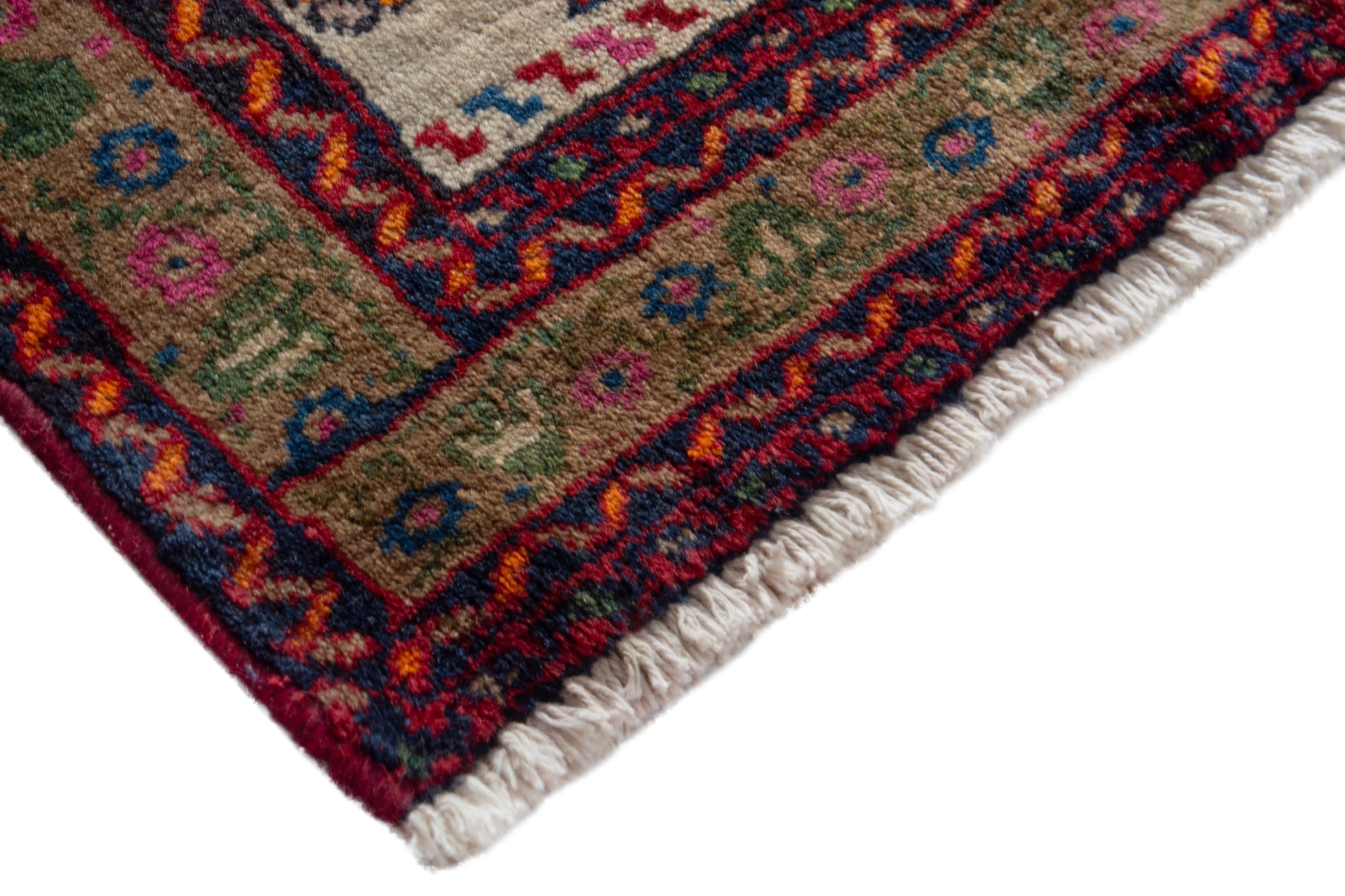 Persian Baluch accent rug in deep red and cream, view 5 of 8