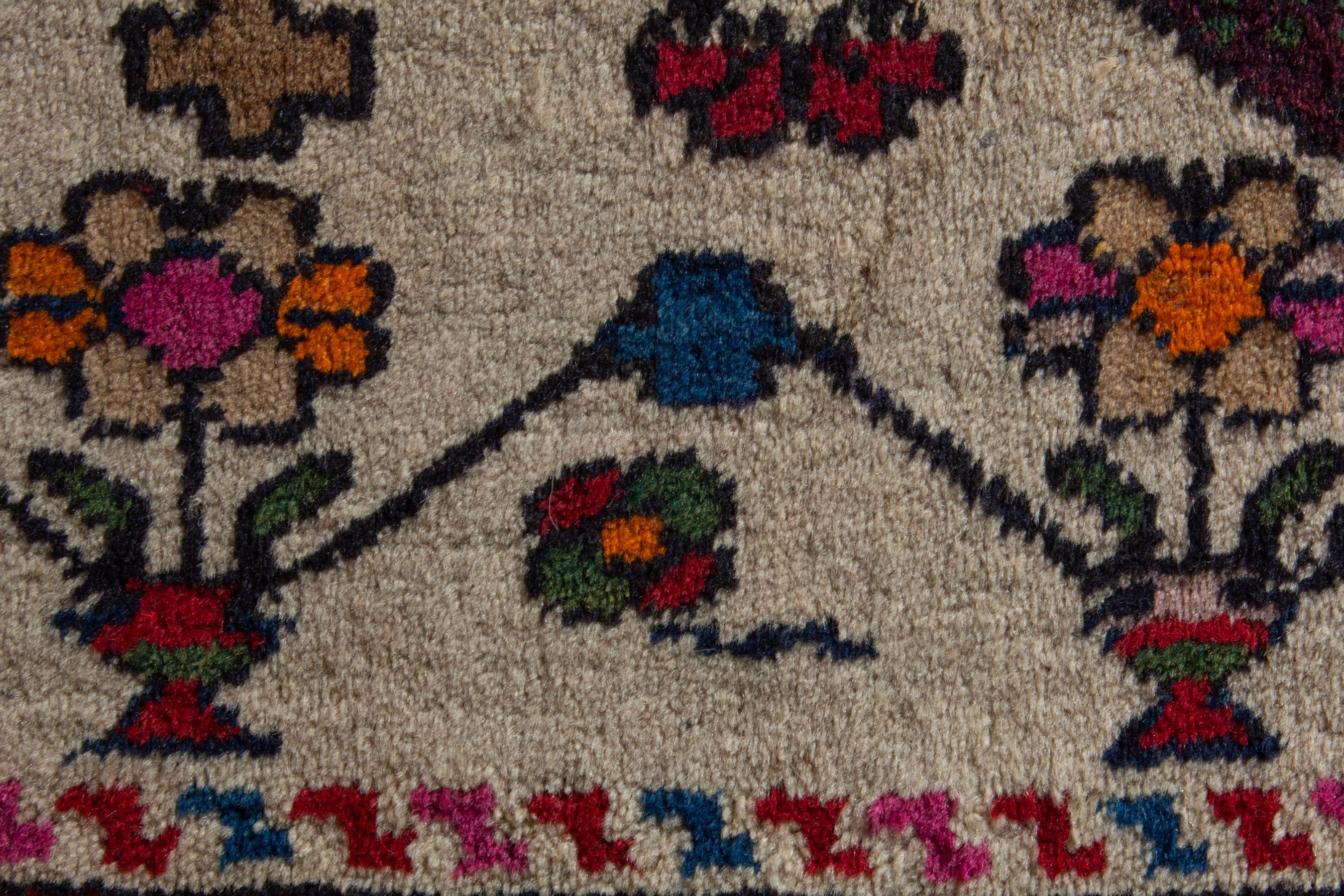 Persian Baluch accent rug in deep red and cream, view 7 of 8