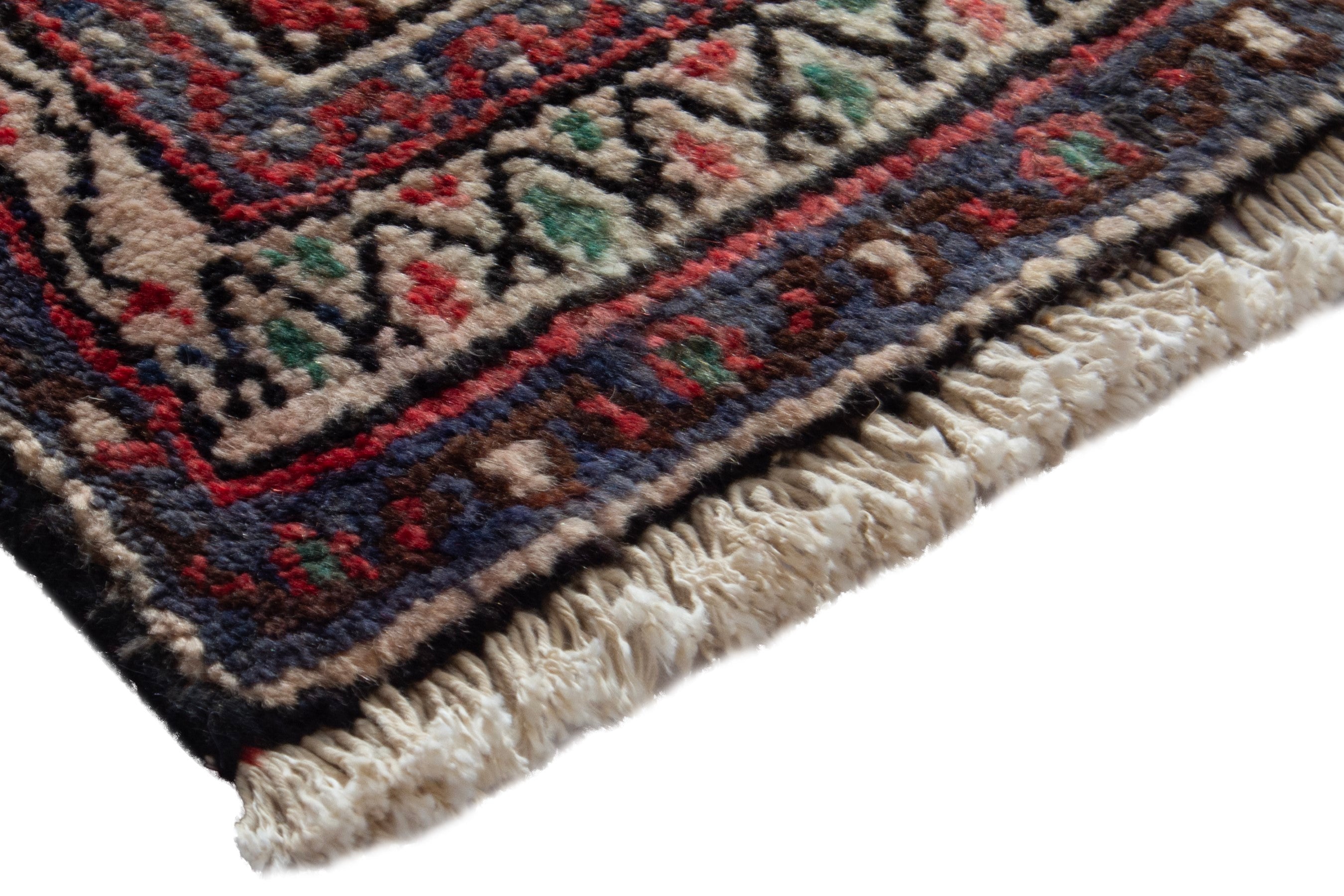 Persian Hamedan accent rug in deep red and ivory, view 5 of 7