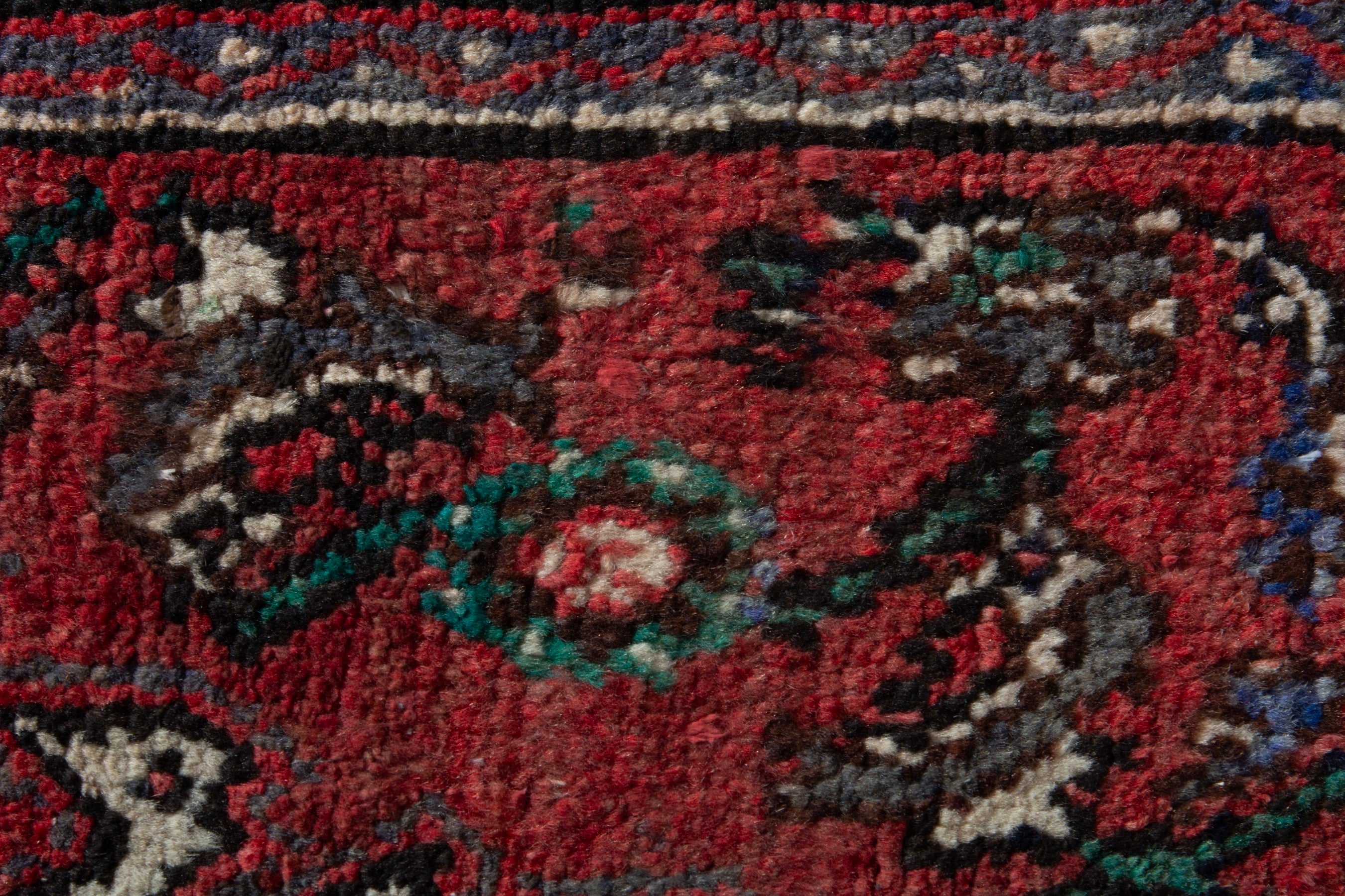 Persian Hamedan accent rug in deep red and ivory, view 6 of 7