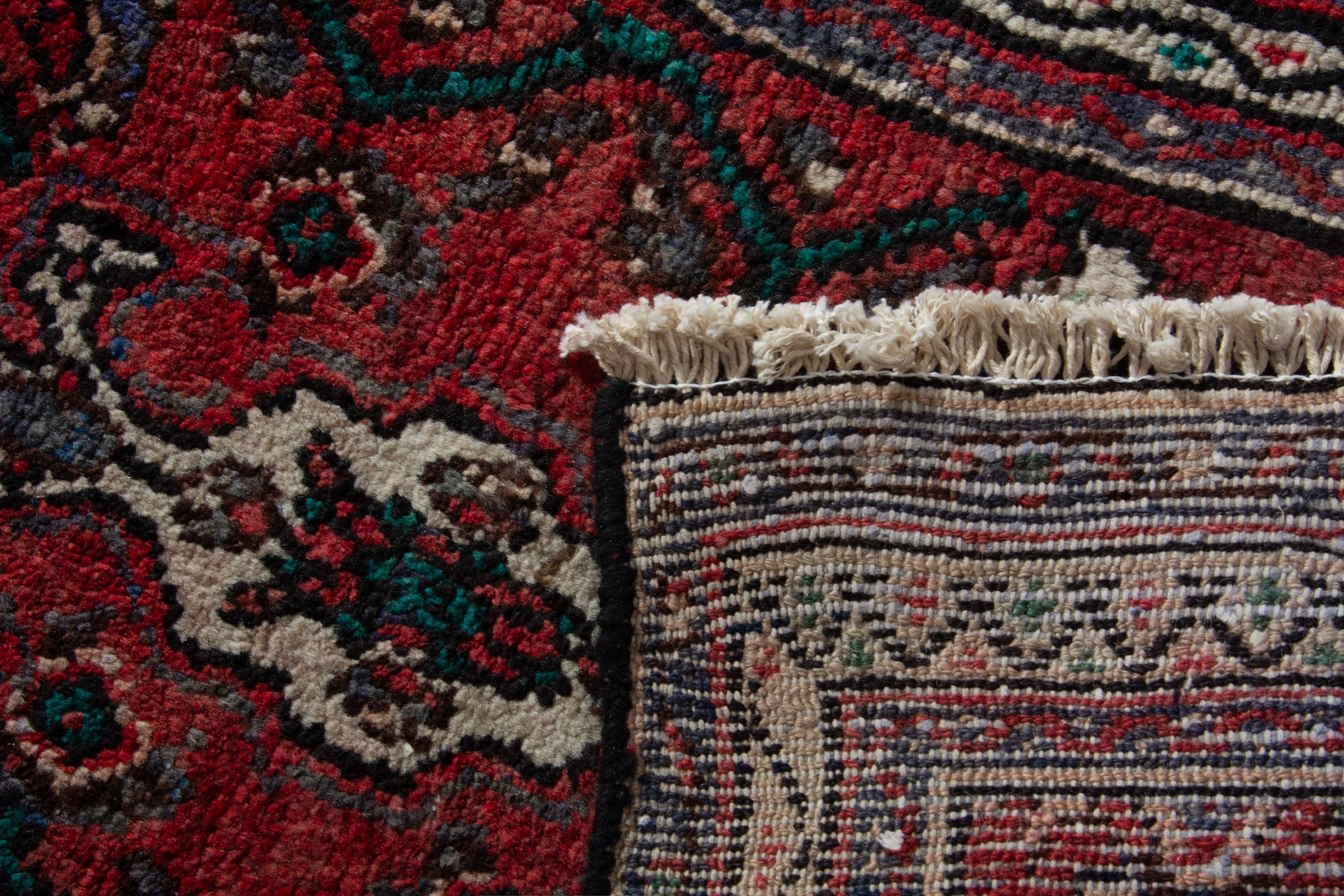 Persian Hamedan accent rug in deep red and ivory, view 7 of 7