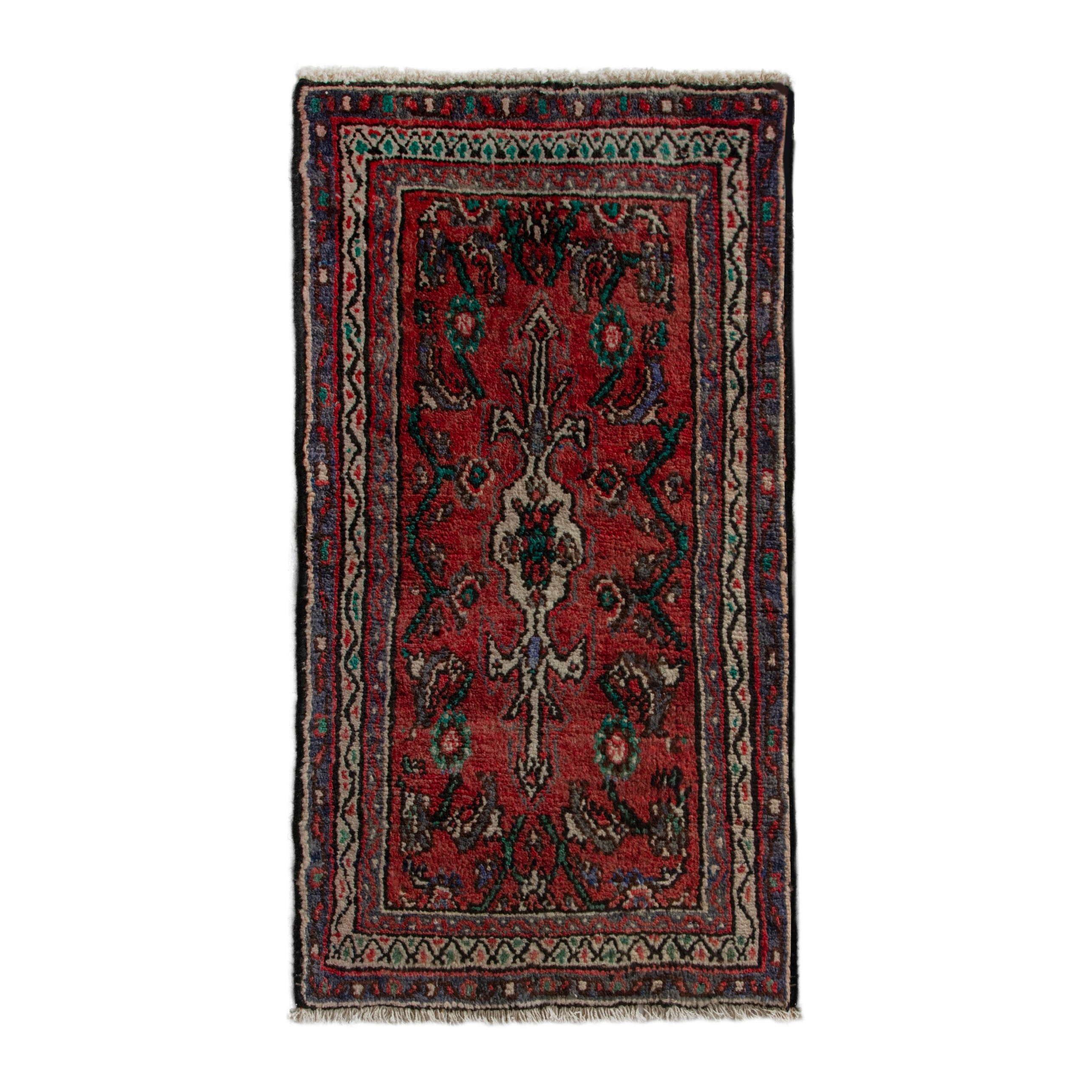 Persian Hamedan accent rug in deep red and ivory, 2' x 3'5"