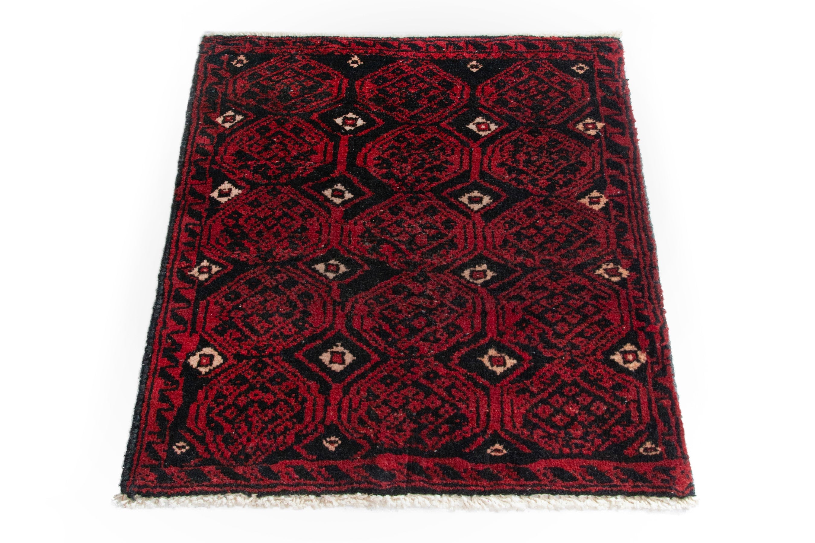 Persian Baluch accent rug in deep red and black cherry, view 2 of 8