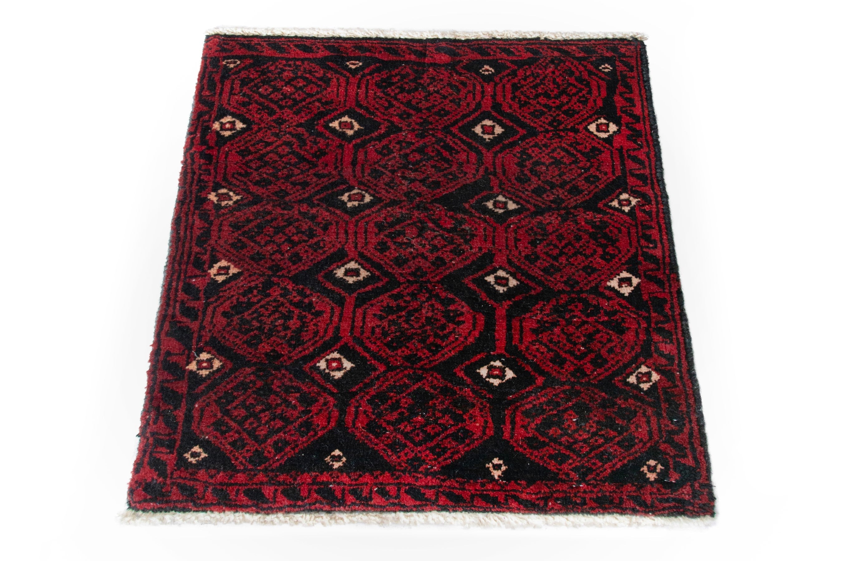 Persian Baluch accent rug in deep red and black cherry, view 3 of 8