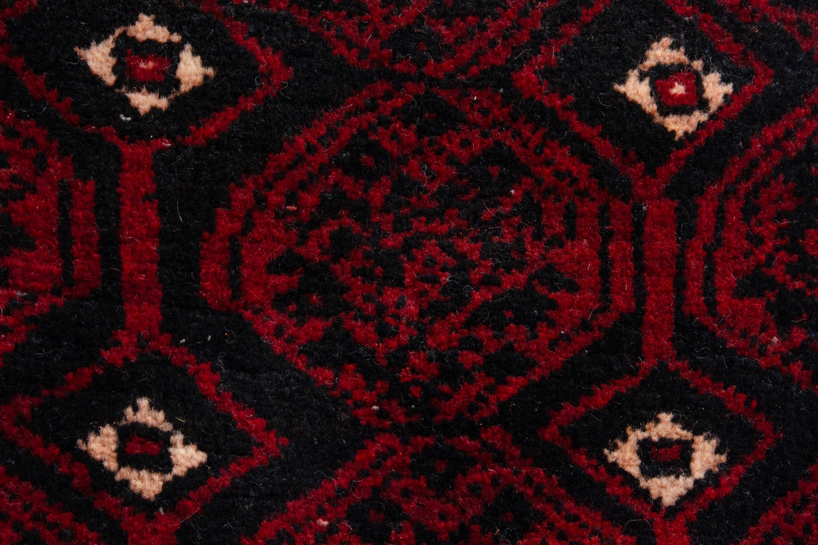 Persian Baluch accent rug in deep red and black cherry, view 7 of 8