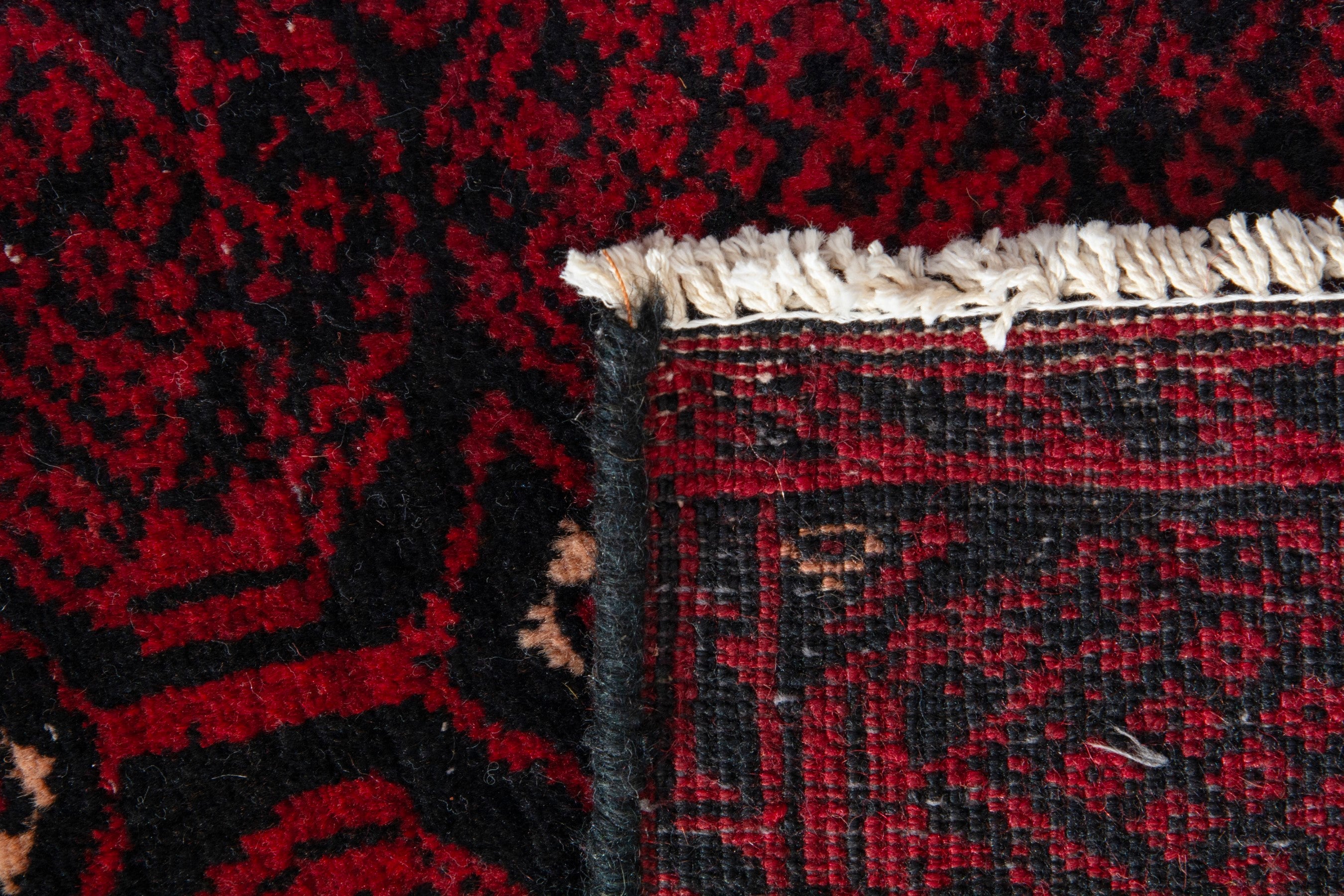 Persian Baluch accent rug in deep red and black cherry, view 8 of 8
