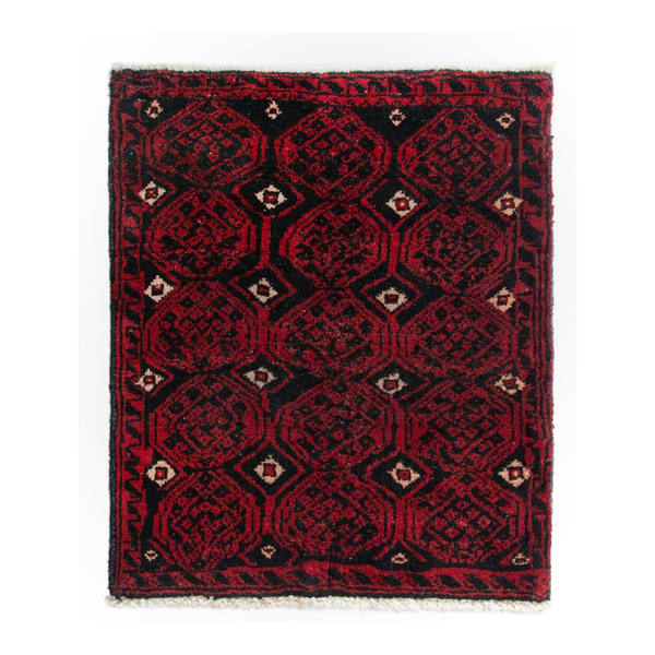 Persian Baluch accent rug in deep red and black cherry, 1'11" x 1'10"